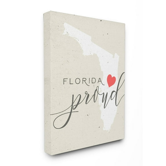 Stupell Florida Proud with Heart Stretched Canvas Wall Art 16 x 20