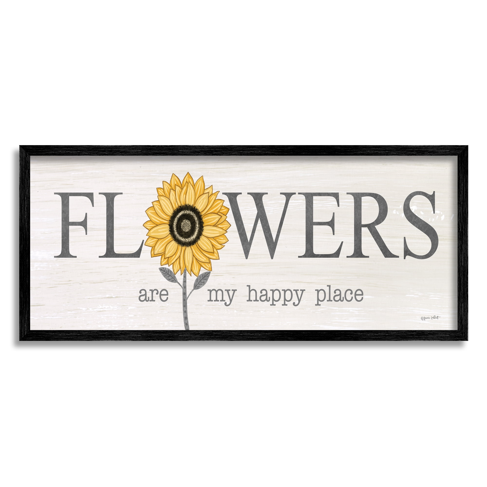 Stupell Flowers My Happy Place Sunflower Botanical & Floral Painting Black Framed Art Print Wall Art