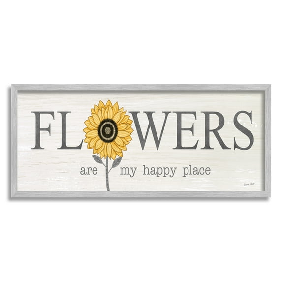 Stupell Flowers My Happy Place Sunflower Botanical & Floral Painting Gray Framed Art Print Wall Art