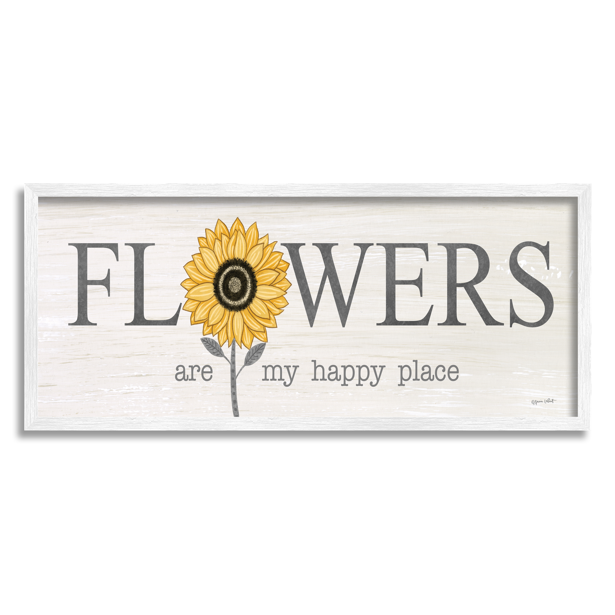 Stupell Flowers My Happy Place Sunflower Botanical & Floral Painting White Framed Art Print Wall Art