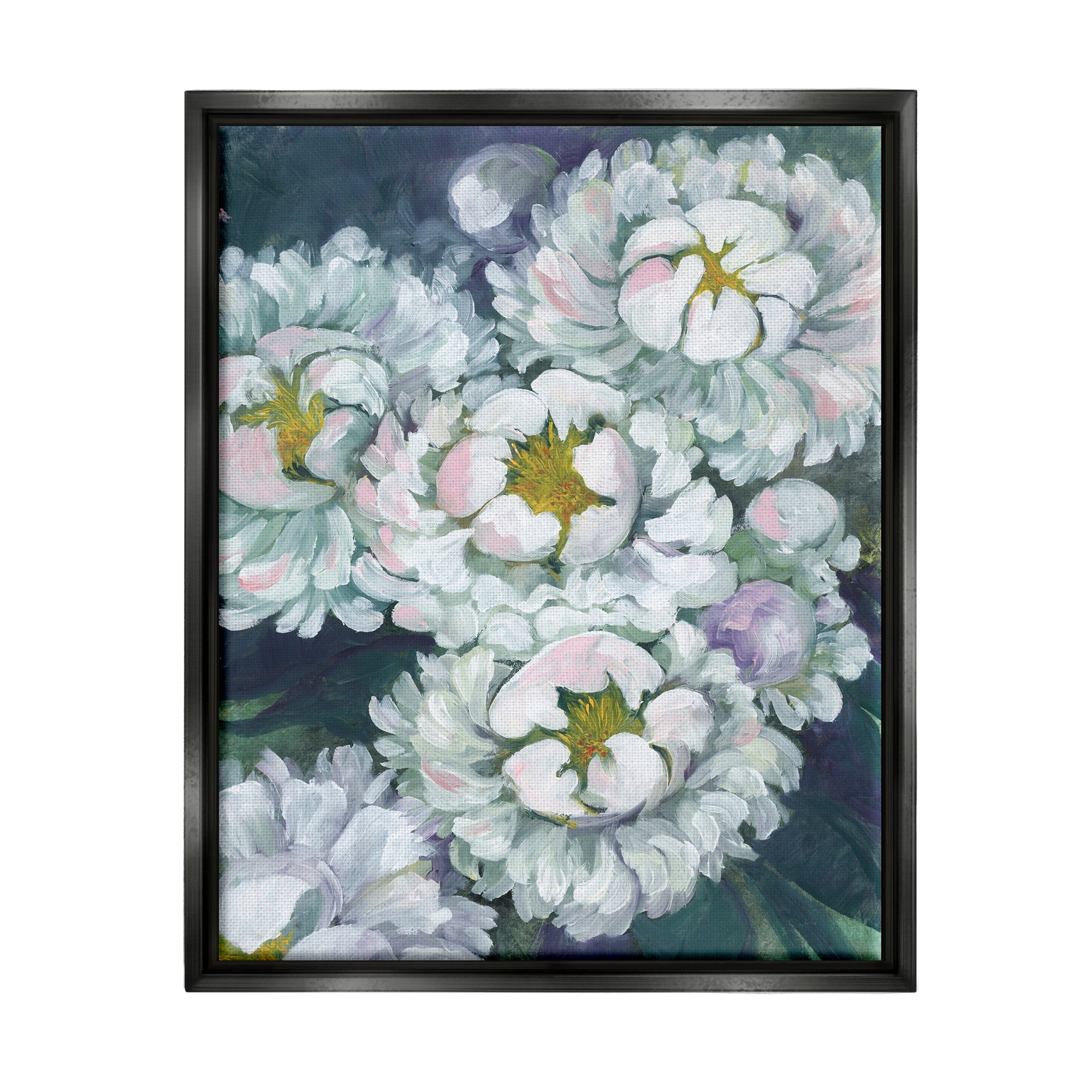 Stupell Fluffy White Flower Petals Nature Botanical & Floral Painting Black Floater Framed Art Print Wall Art