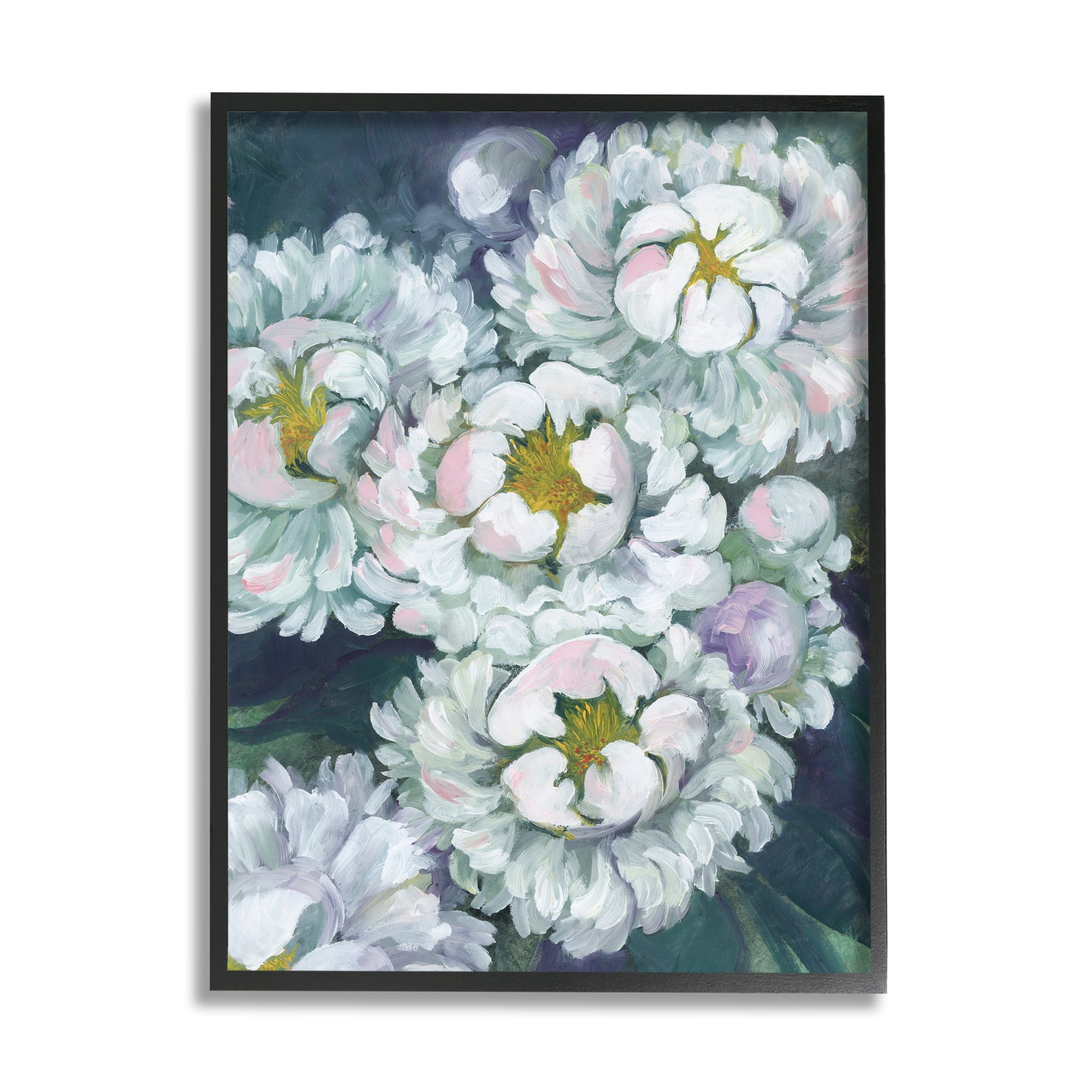 Stupell Fluffy White Flower Petals Nature Botanical & Floral Painting Black Framed Art Print Wall Art