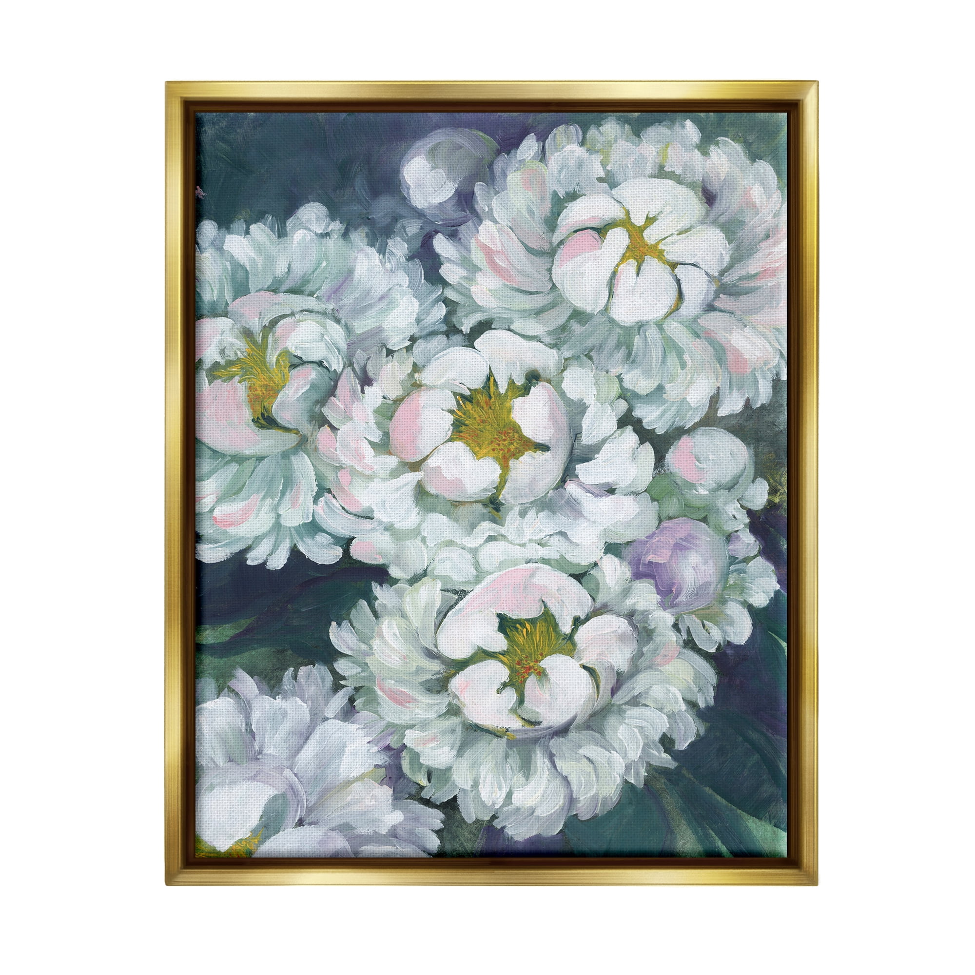 Stupell Fluffy White Flower Petals Nature Botanical & Floral Painting Gold Floater Framed Art Print Wall Art
