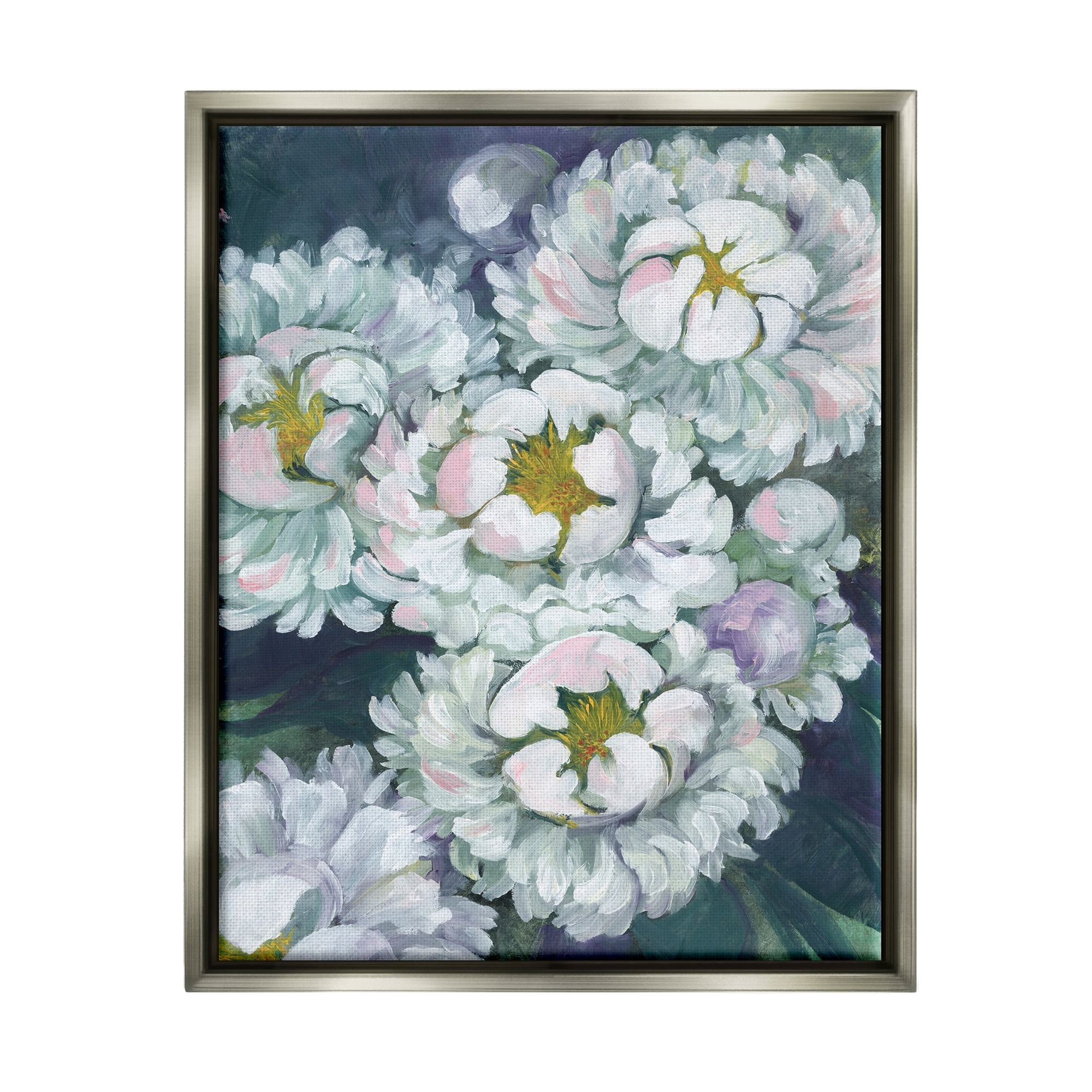Stupell Fluffy White Flower Petals Nature Botanical & Floral Painting Gray Floater Framed Art Print Wall Art