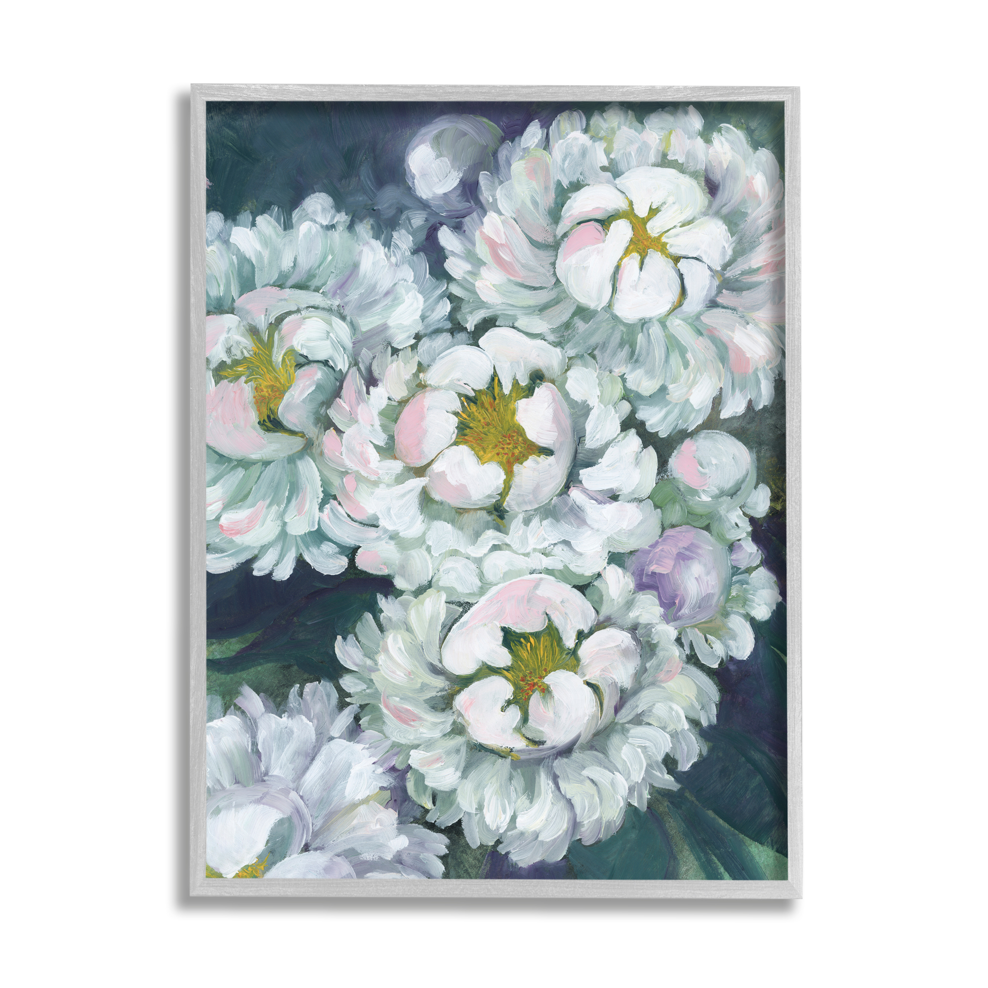 Stupell Fluffy White Flower Petals Nature Botanical & Floral Painting Gray Framed Art Print Wall Art