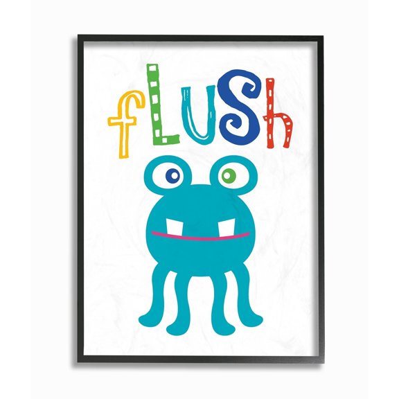 Stupell Flush Monster Cartoon Typography Framed Giclee Texturized Art, 11 x 1.5 x 14, Made in USA - Multi-color 11 x 14