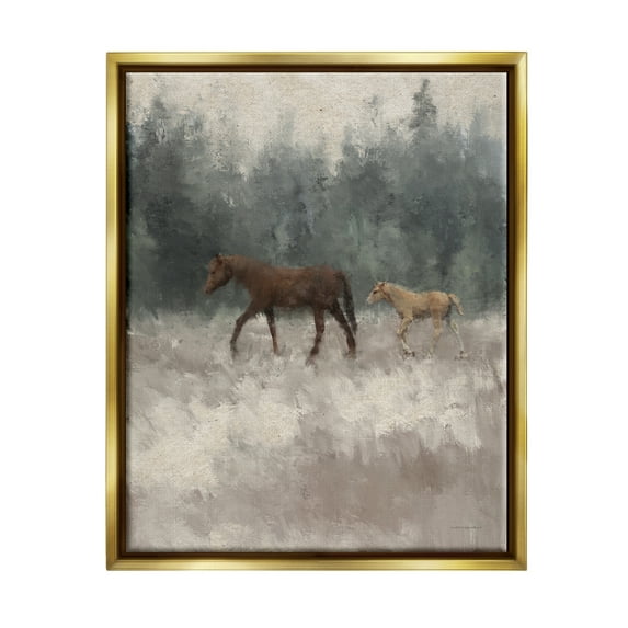Stupell Foal Horses Countryside Gallop Animals & Insects Painting Gold Floater Framed Art Print Wall Art