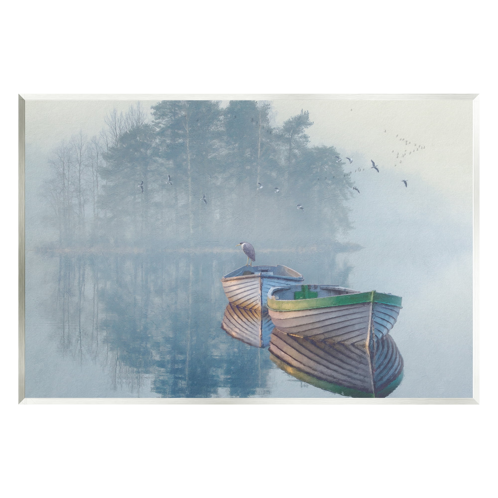 Stupell Foggy Boat Lake Reflection Landscape Painting Wall Plaque Unframed Art Print Wall Art