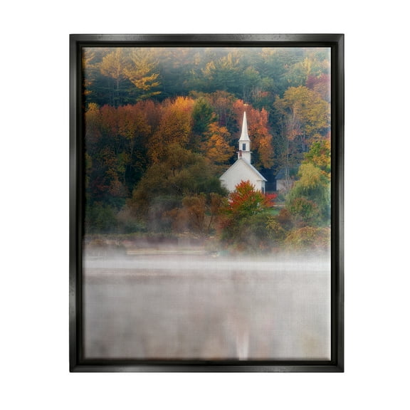 Stupell Foggy Lake Autumn Foliage Scenery Landscape Photography Black Floater Framed Art Print Wall Art