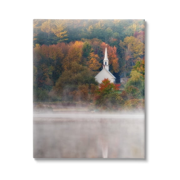 Stupell Foggy Lake Autumn Foliage Scenery Landscape Photography Gallery Wrapped Canvas Print Wall Art