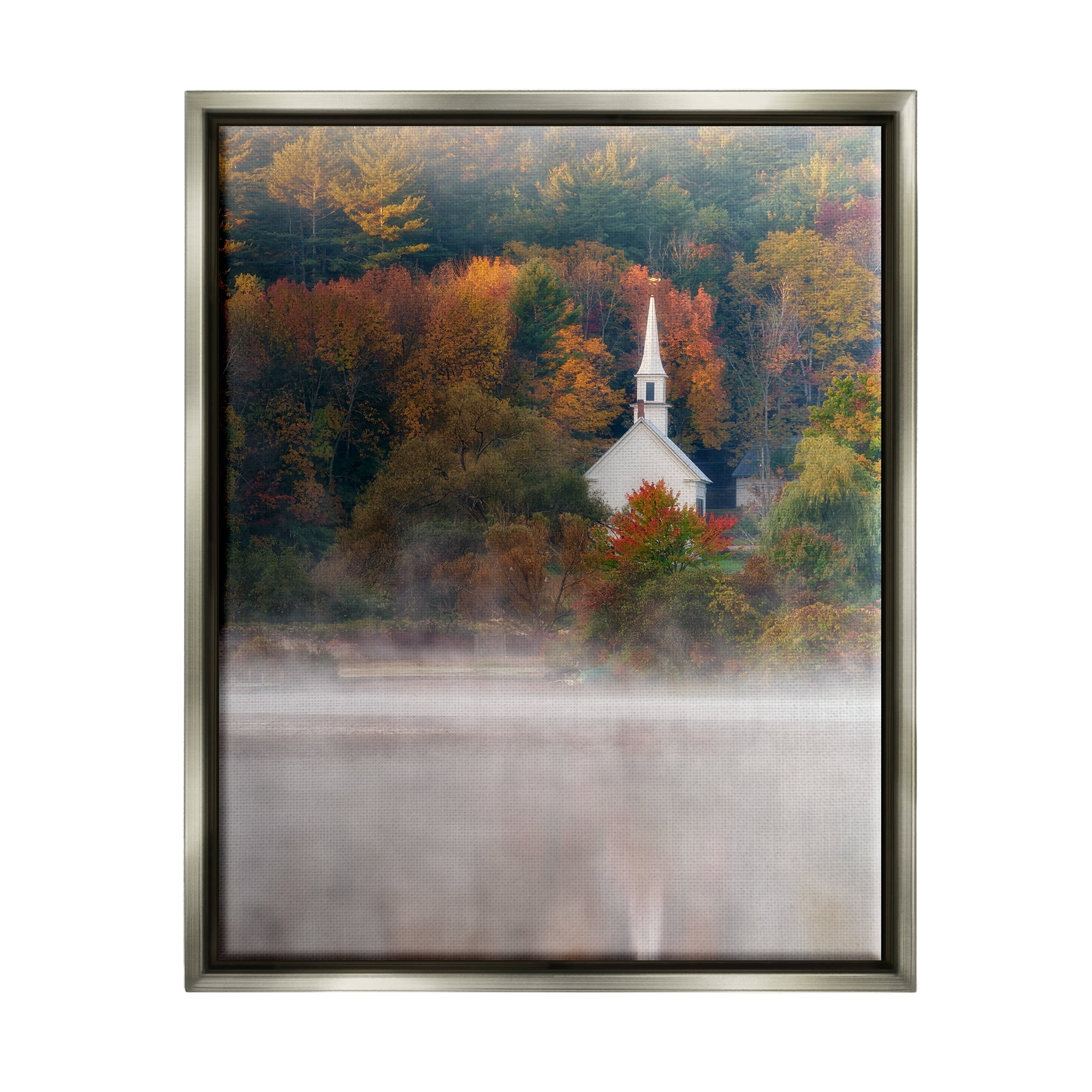 Stupell Foggy Lake Autumn Foliage Scenery Landscape Photography Gray Floater Framed Art Print Wall Art