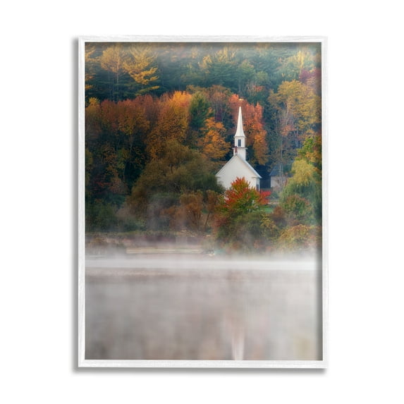 Stupell Foggy Lake Autumn Foliage Scenery Landscape Photography White Framed Art Print Wall Art