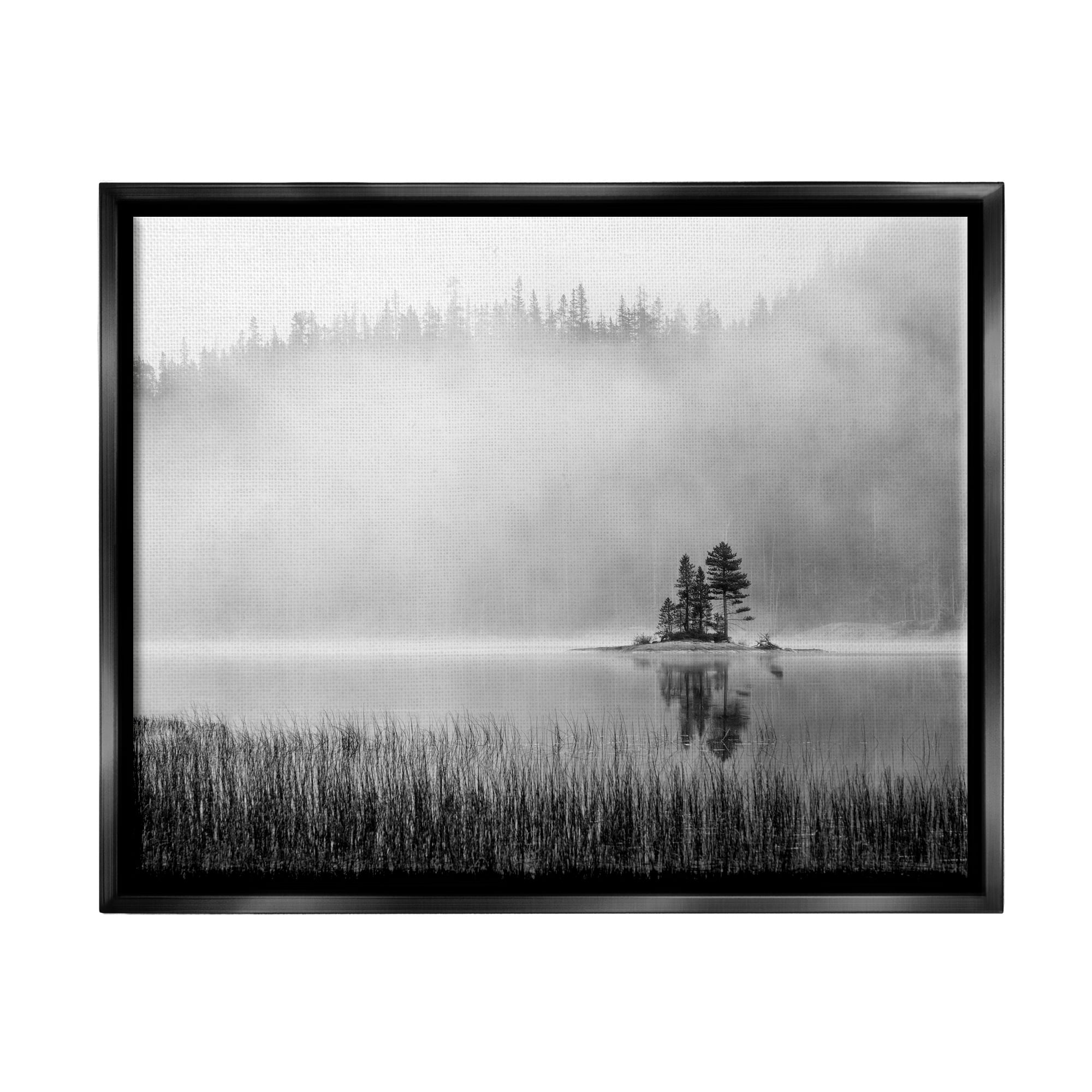 Stupell Foggy Lake Landscape Trees Landscape Photography Black Floater Framed Art Print Wall Art