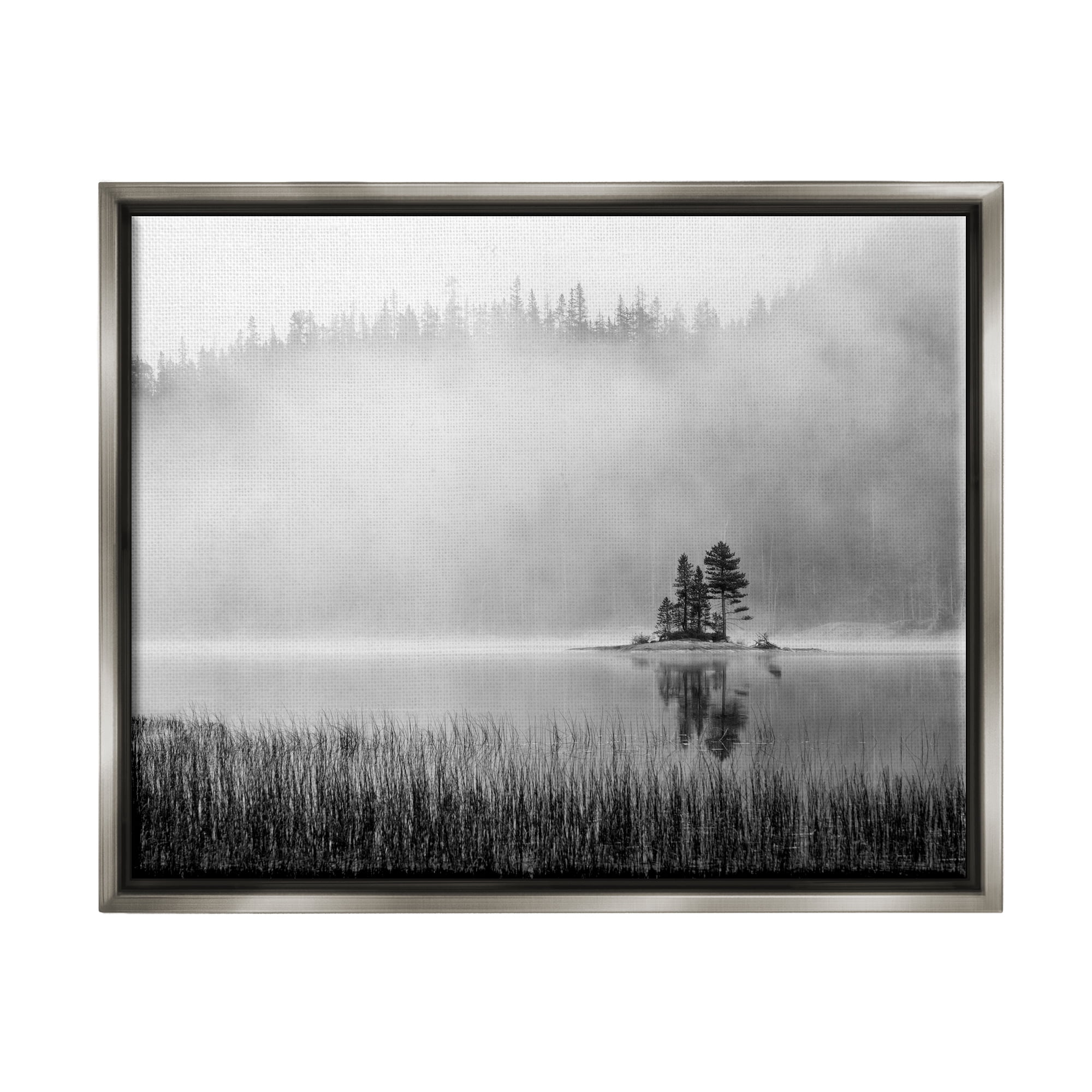 Stupell Foggy Lake Landscape Trees Landscape Photography Gray Floater Framed Art Print Wall Art