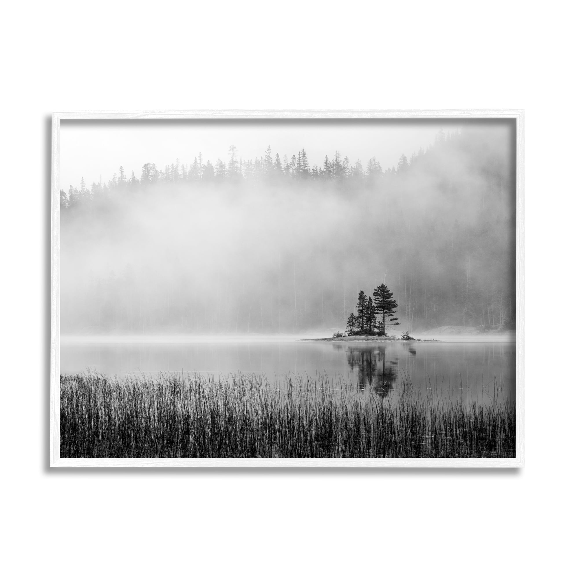 Stupell Foggy Lake Landscape Trees Landscape Photography White Framed Art Print Wall Art