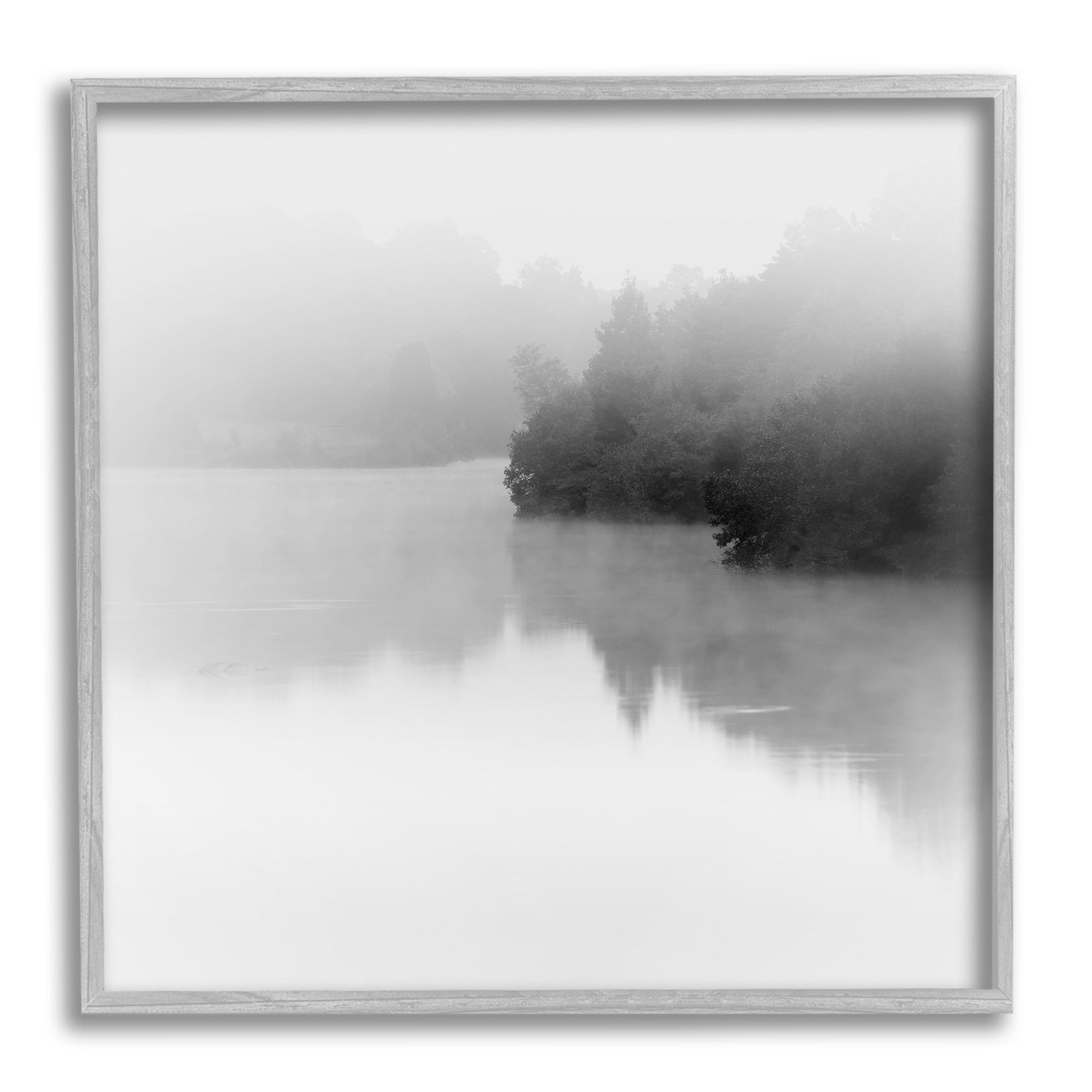 Stupell Foggy Lake Mysterious Reflection Landscape Photography Gray Framed Art Print Wall Art