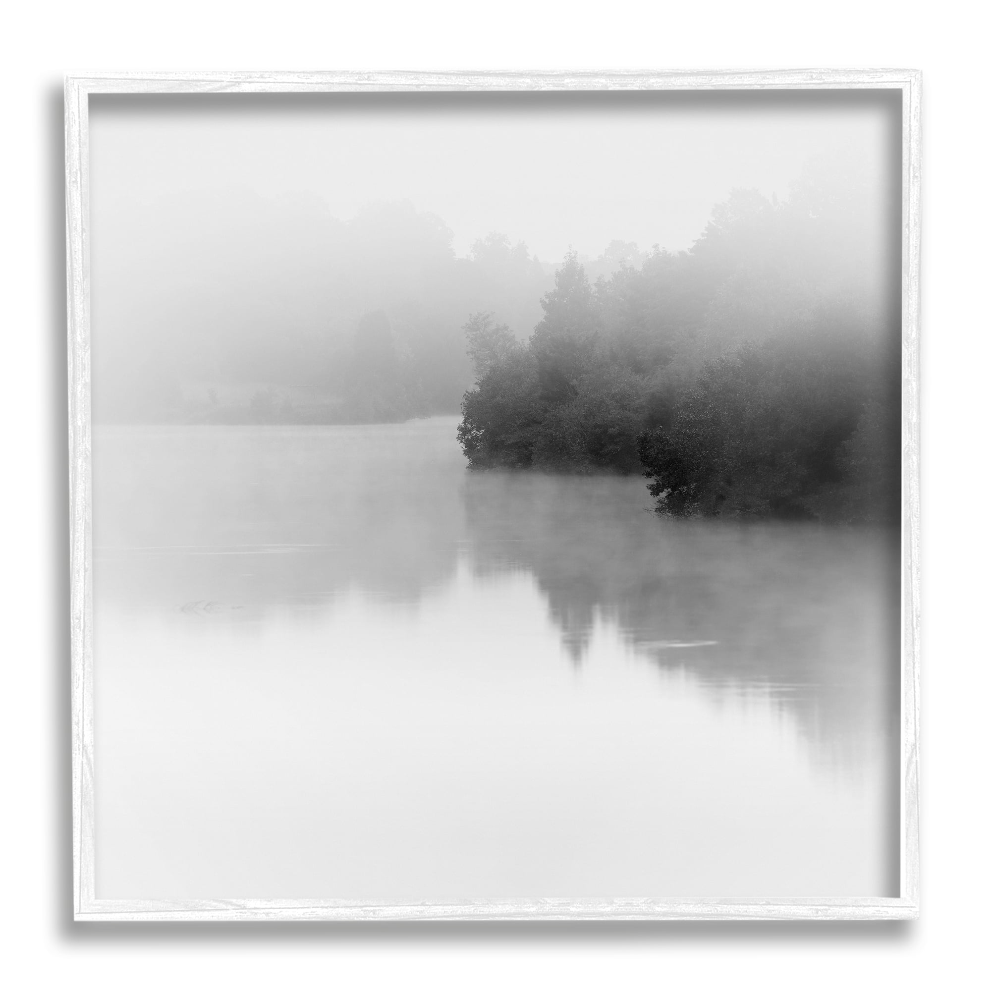 Stupell Foggy Lake Mysterious Reflection Landscape Photography White Framed Art Print Wall Art