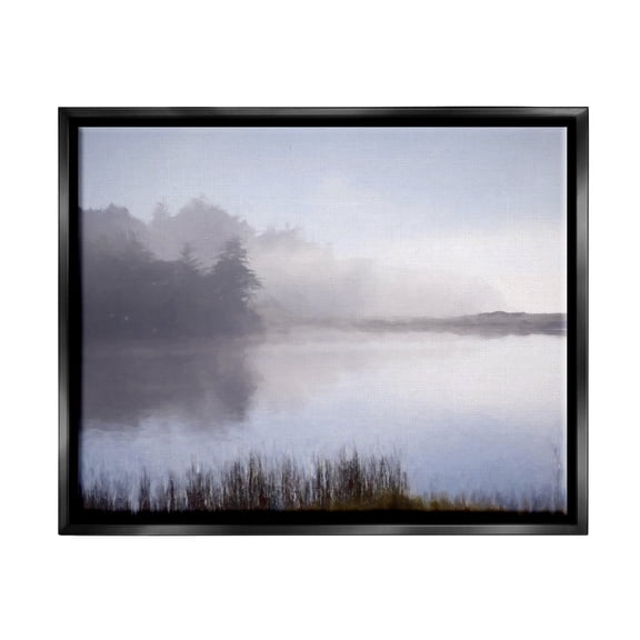 Stupell Foggy Lake Woodland Reflection Landscape Photography Black Floater Framed Art Print Wall Art