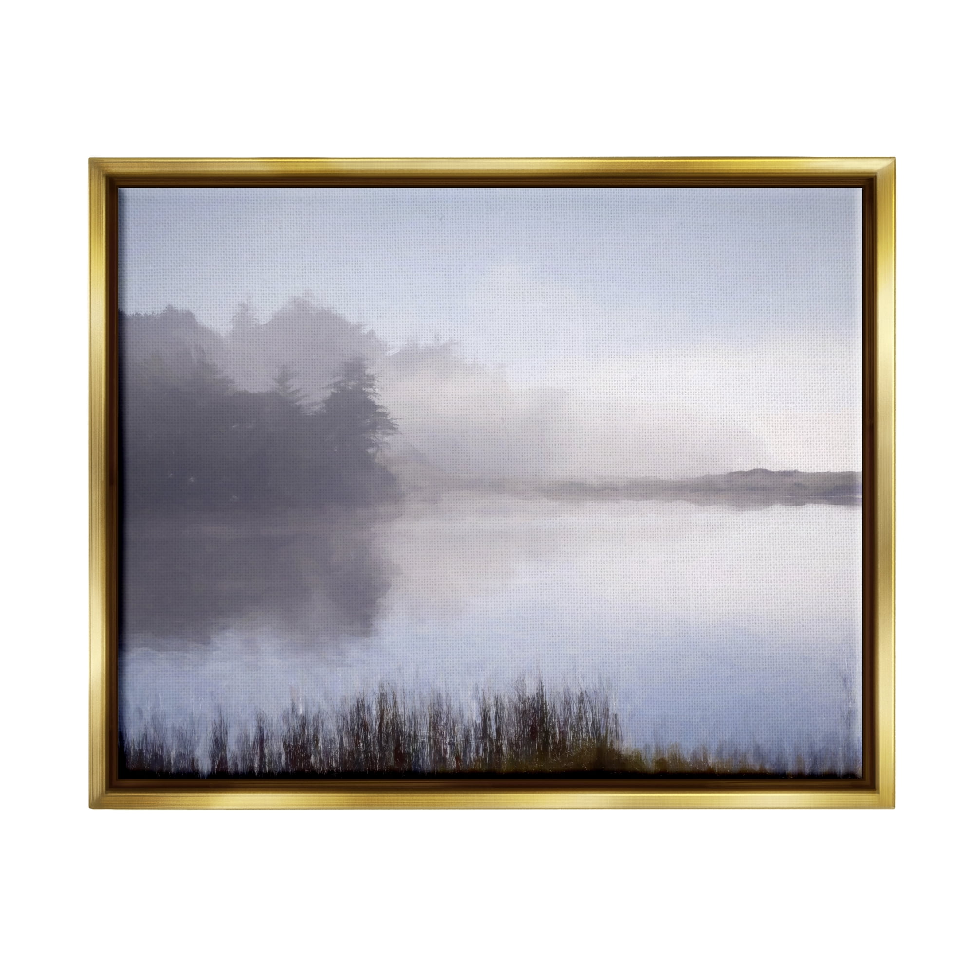 Stupell Foggy Lake Woodland Reflection Landscape Photography Gold Floater Framed Art Print Wall Art