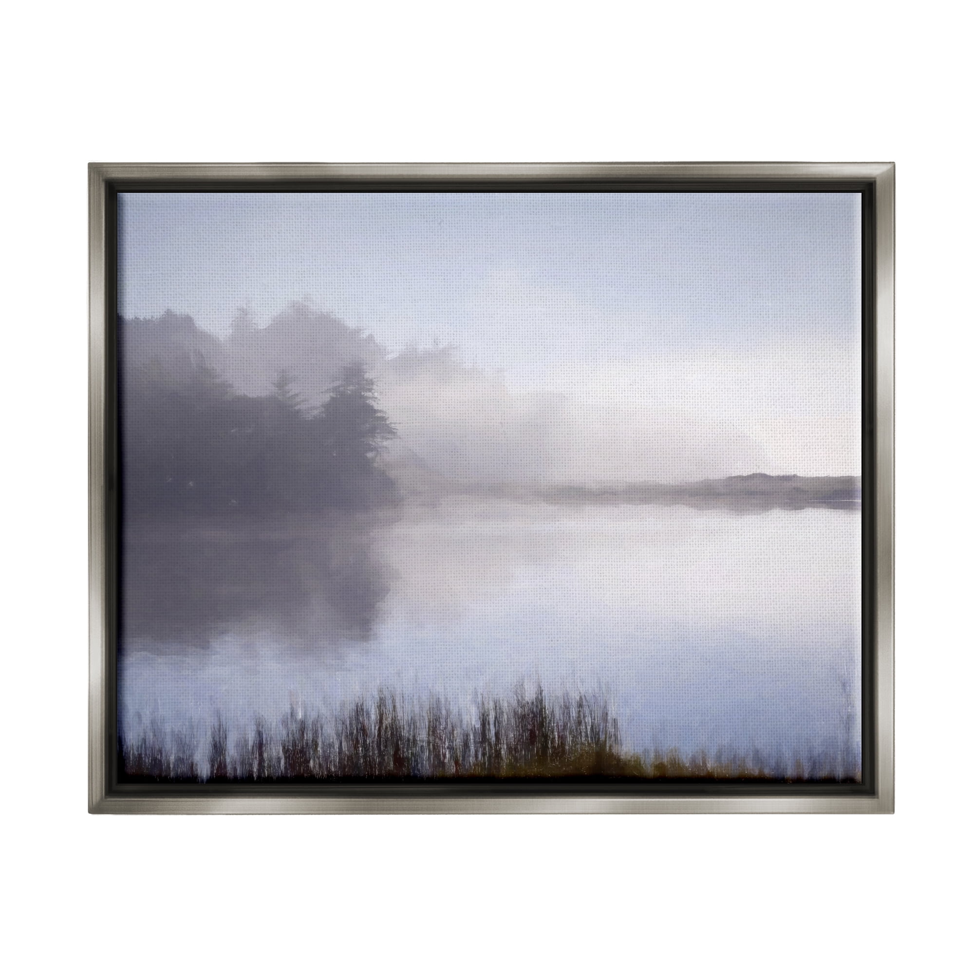 Stupell Foggy Lake Woodland Reflection Landscape Photography Gray Floater Framed Art Print Wall Art