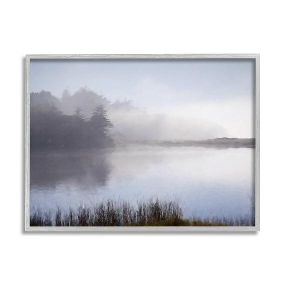 Stupell Foggy Lake Woodland Reflection Landscape Photography Gray Framed Art Print Wall Art