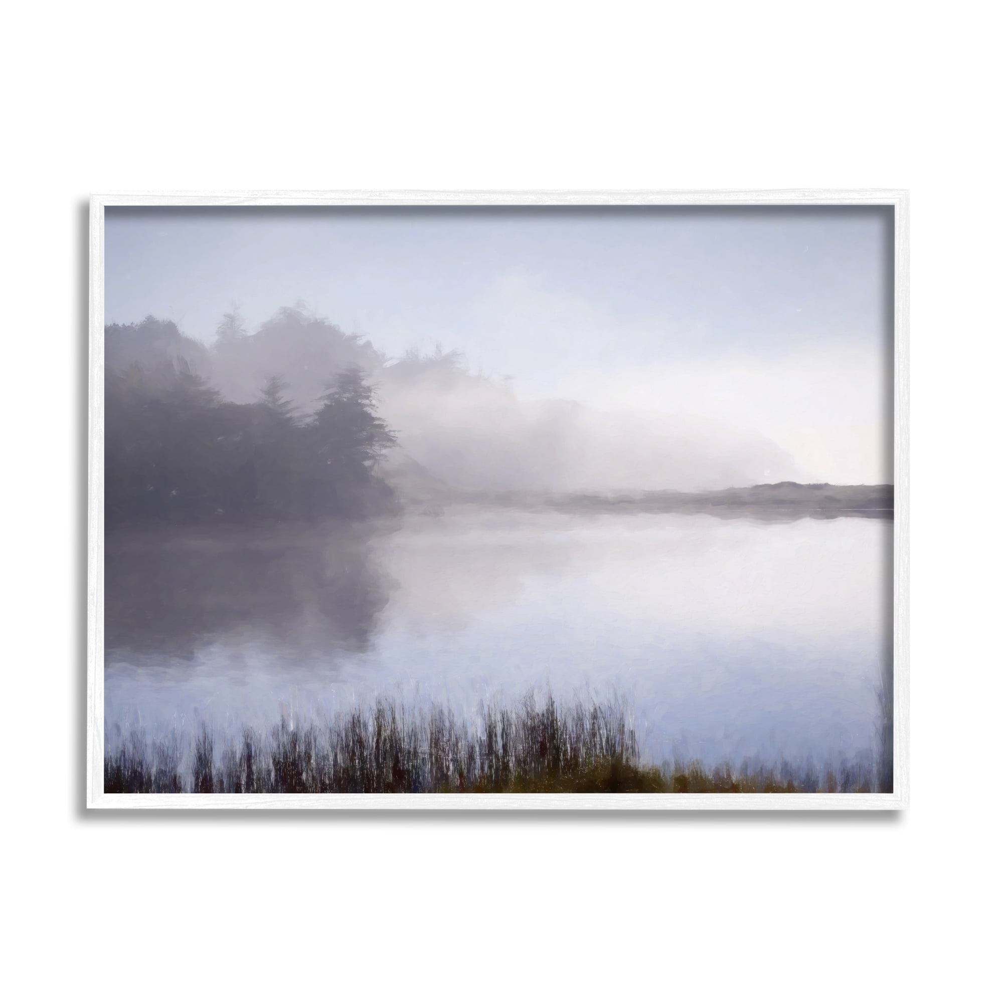 Stupell Foggy Lake Woodland Reflection Landscape Photography White Framed Art Print Wall Art