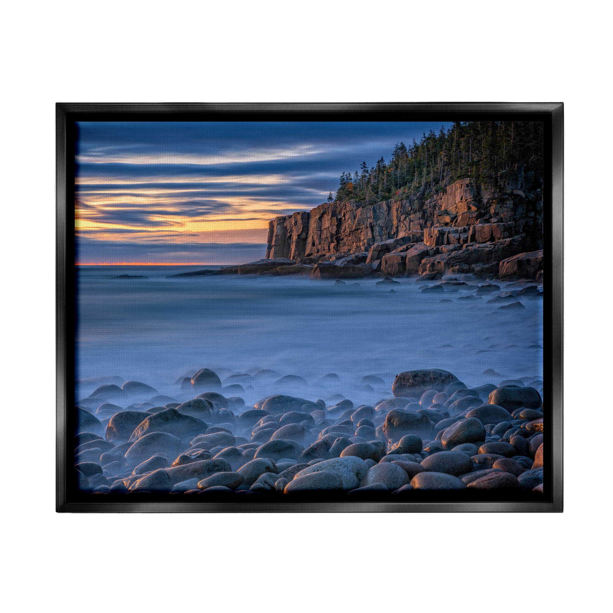 Stupell Foggy Seaside Rocks at Sunset Landscape Photography Black Floater Framed Art Print Wall Art