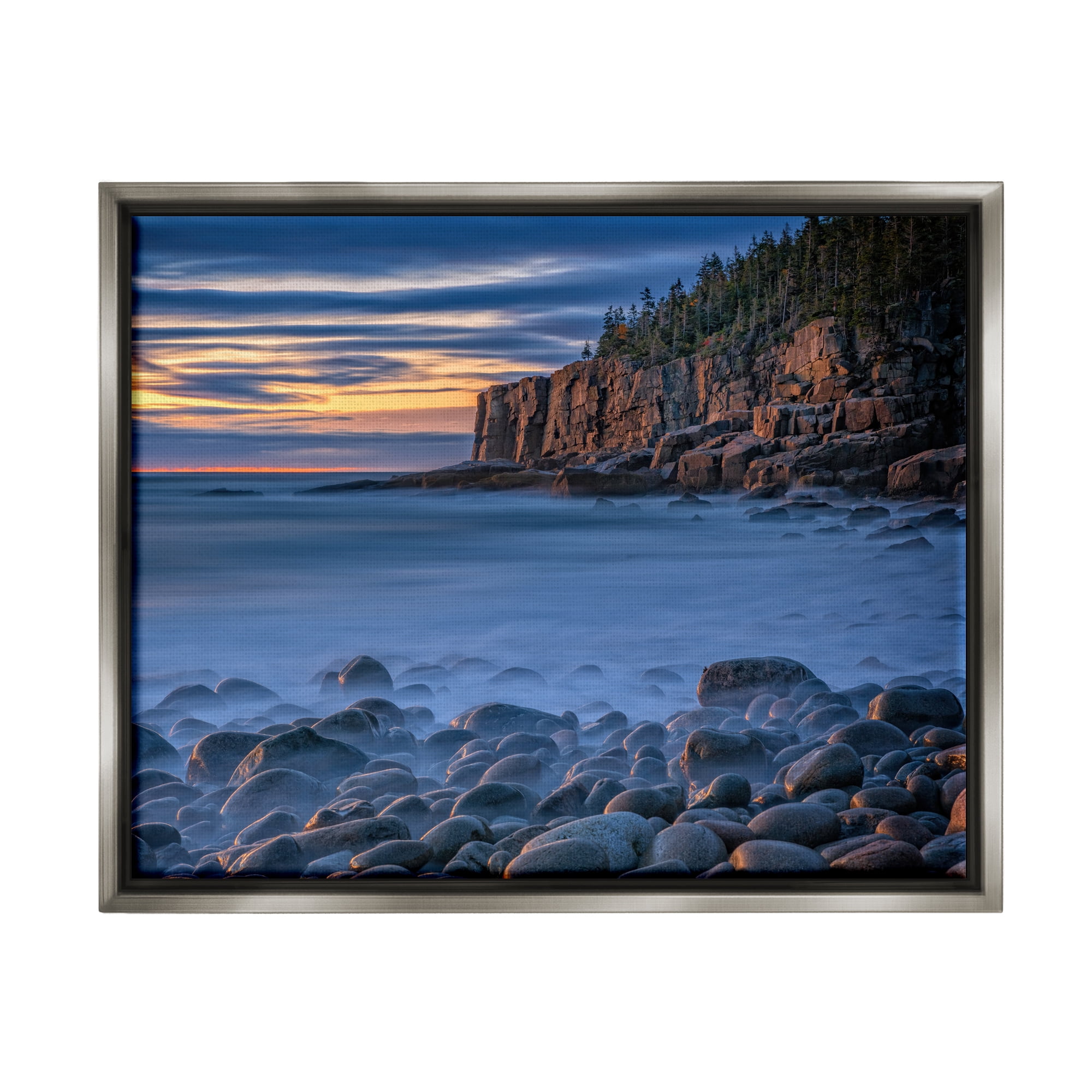 Stupell Foggy Seaside Rocks at Sunset Landscape Photography Gray Floater Framed Art Print Wall Art