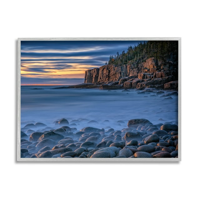 Stupell Foggy Seaside Rocks at Sunset Landscape Photography Gray Framed Art Print Wall Art