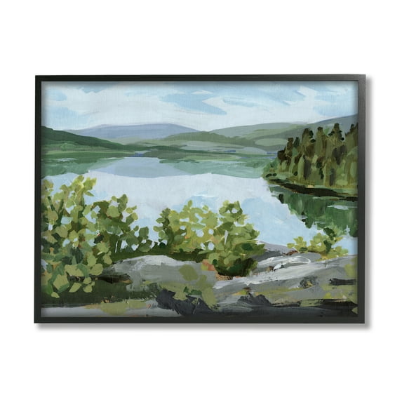 Stupell Forest Lake Clearing Scenery Landscape Painting Black Framed Art Print Wall Art