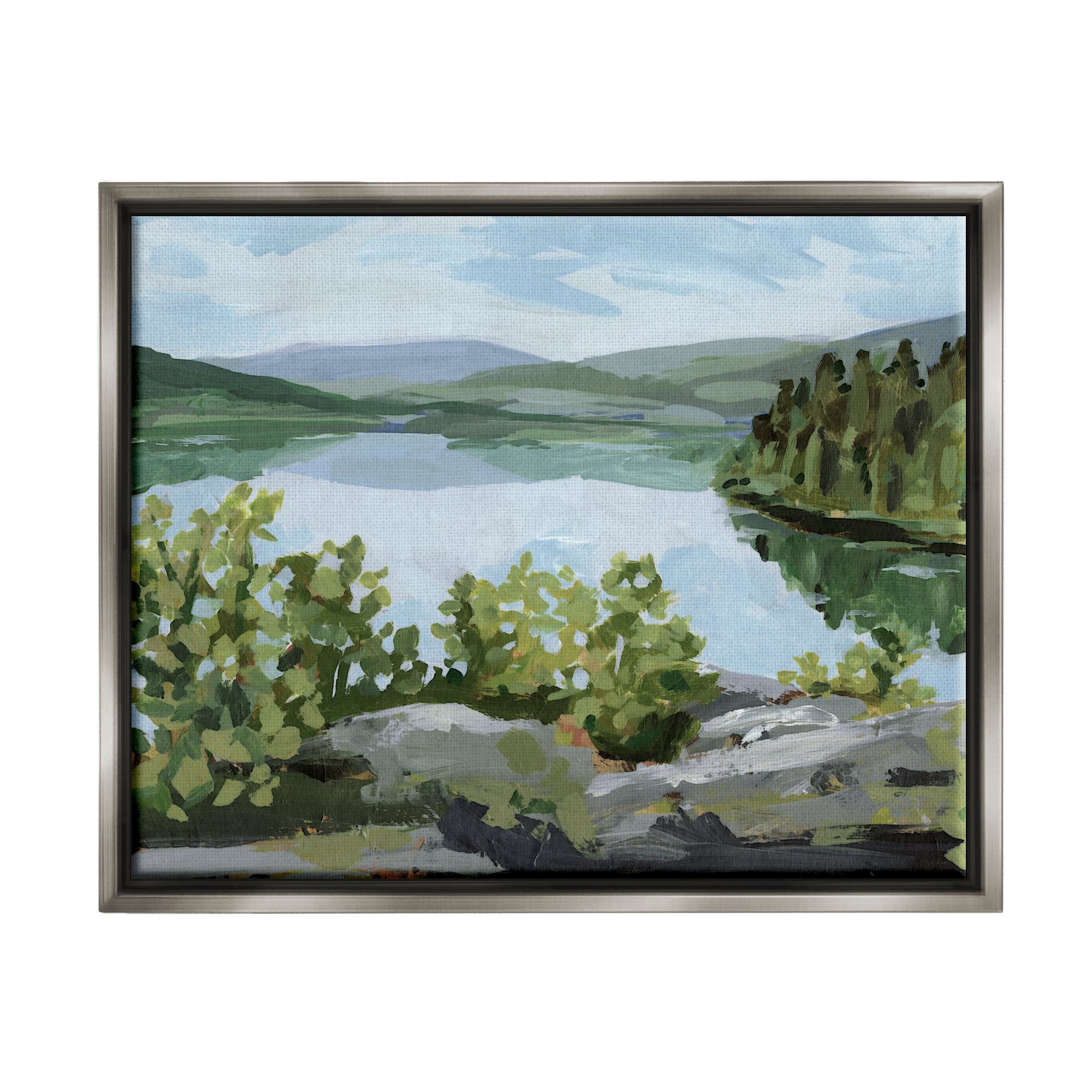 Stupell Forest Lake Clearing Scenery Landscape Painting Gray Floater Framed Art Print Wall Art