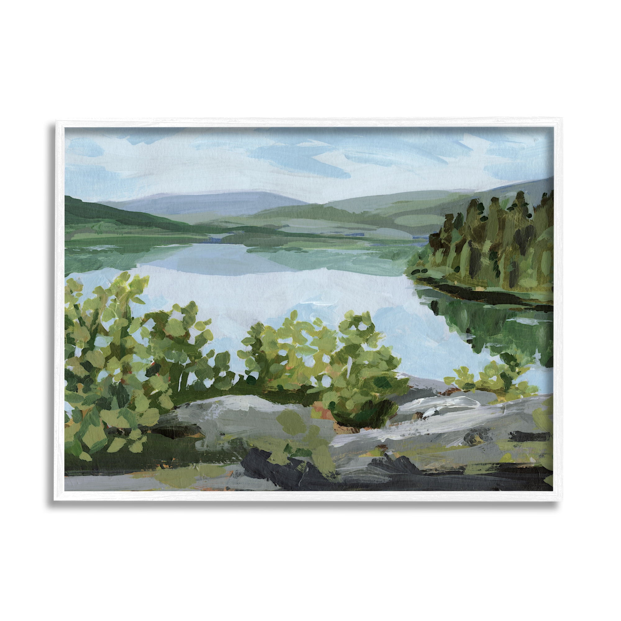 Stupell Forest Lake Clearing Scenery Landscape Painting White Framed Art Print Wall Art