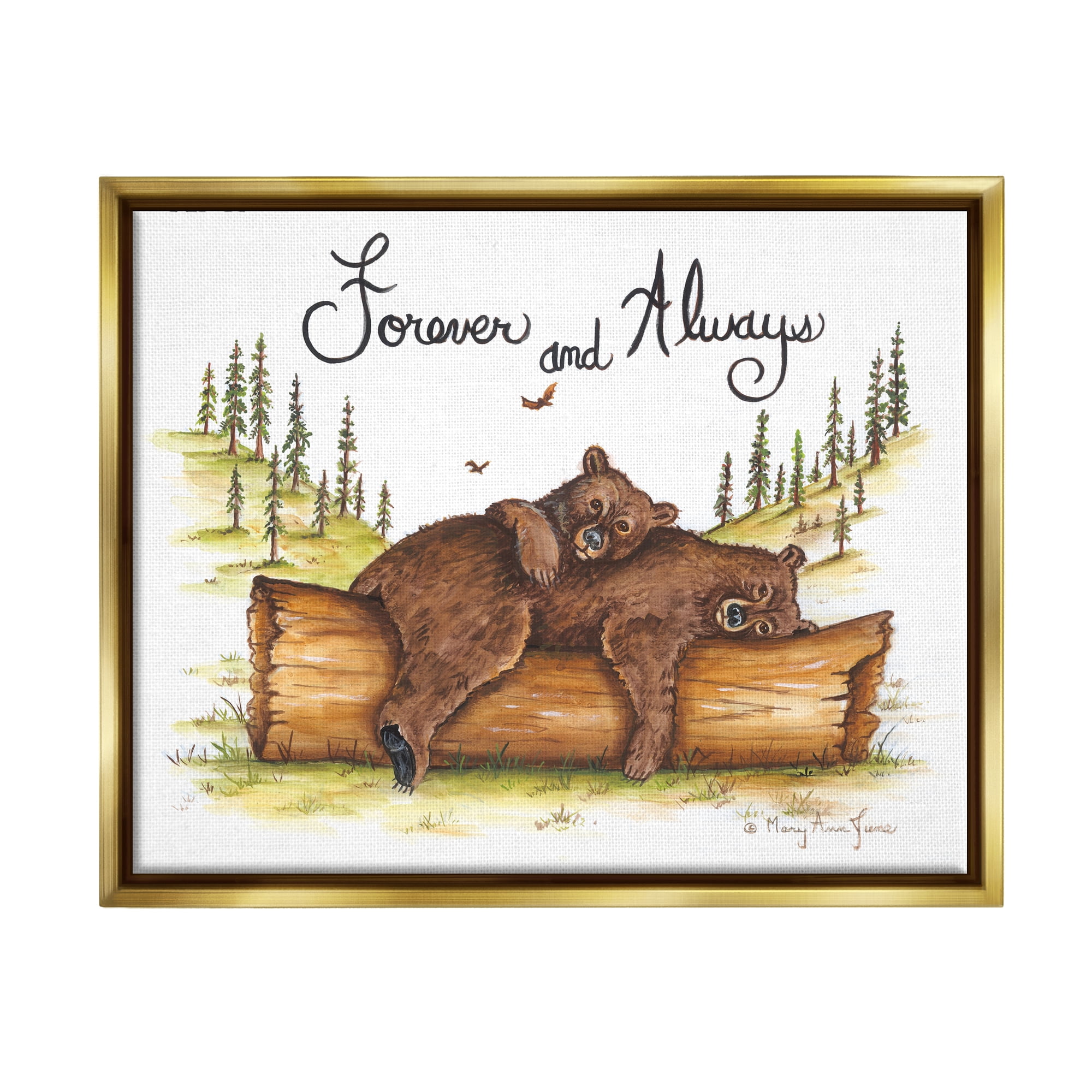 Stupell Forever & Always Cuddling Bears Wildlife Animals & Insects Painting Gold Floater Framed Art Print Wall Art