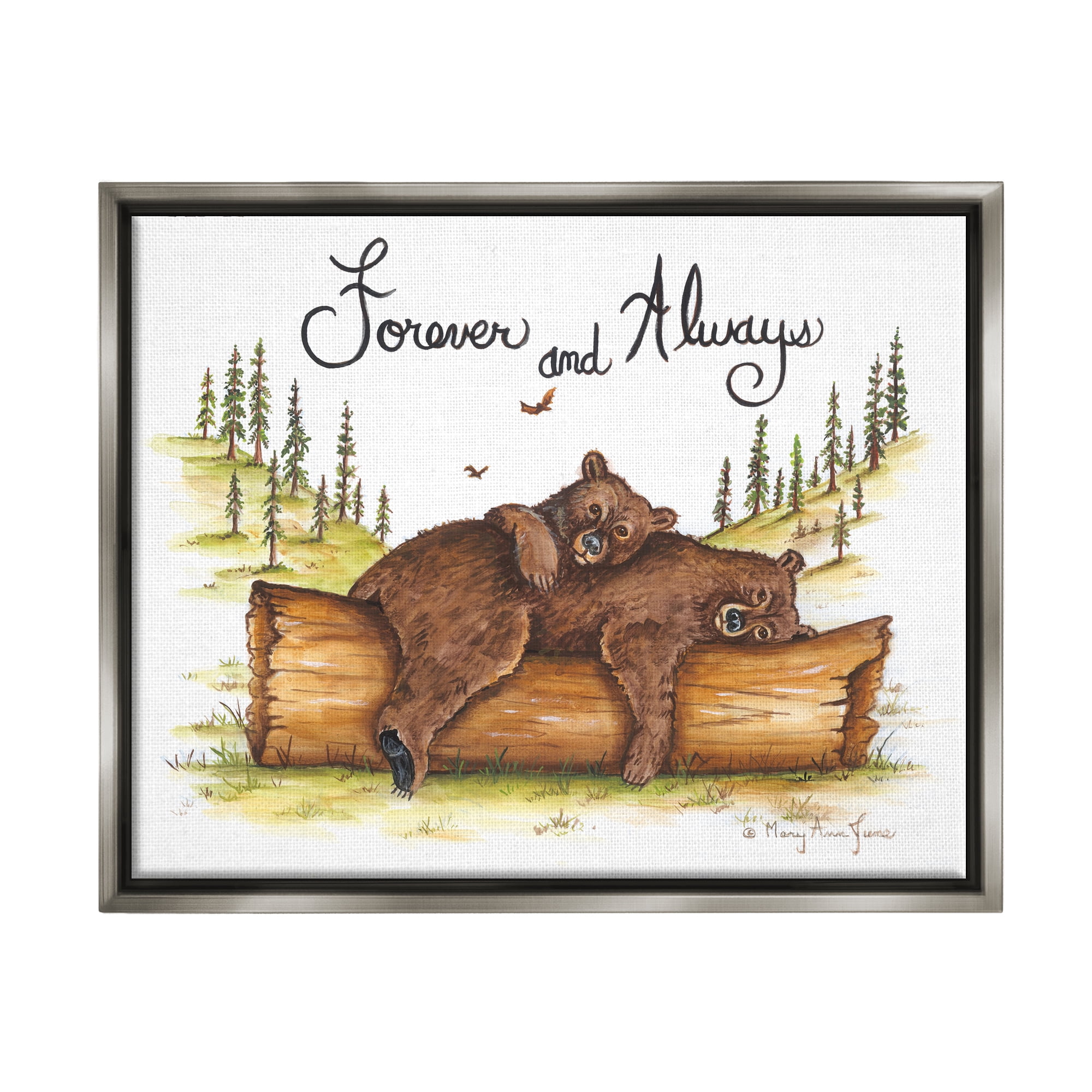 Stupell Forever & Always Cuddling Bears Wildlife Animals & Insects Painting Gray Floater Framed Art Print Wall Art