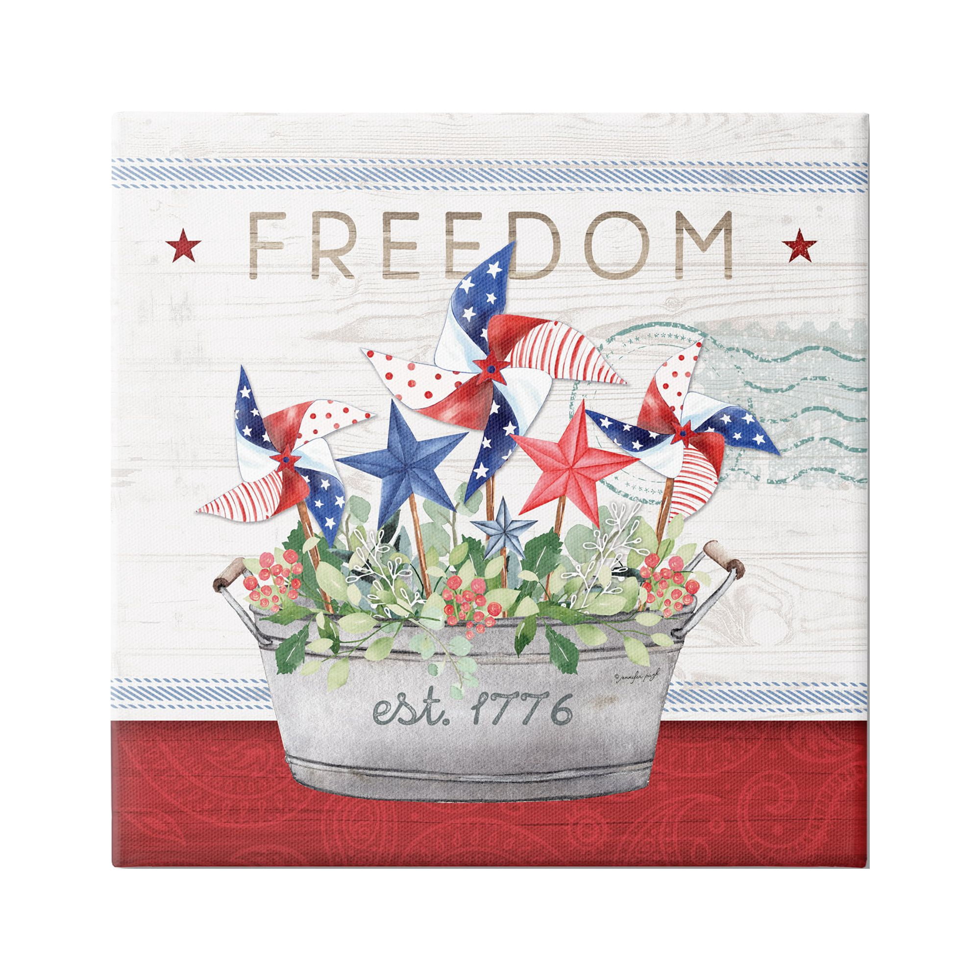 Stupell Freedom Americana Floral Pinwheels Holiday Painting Gallery Wrapped Canvas Print Wall Art
