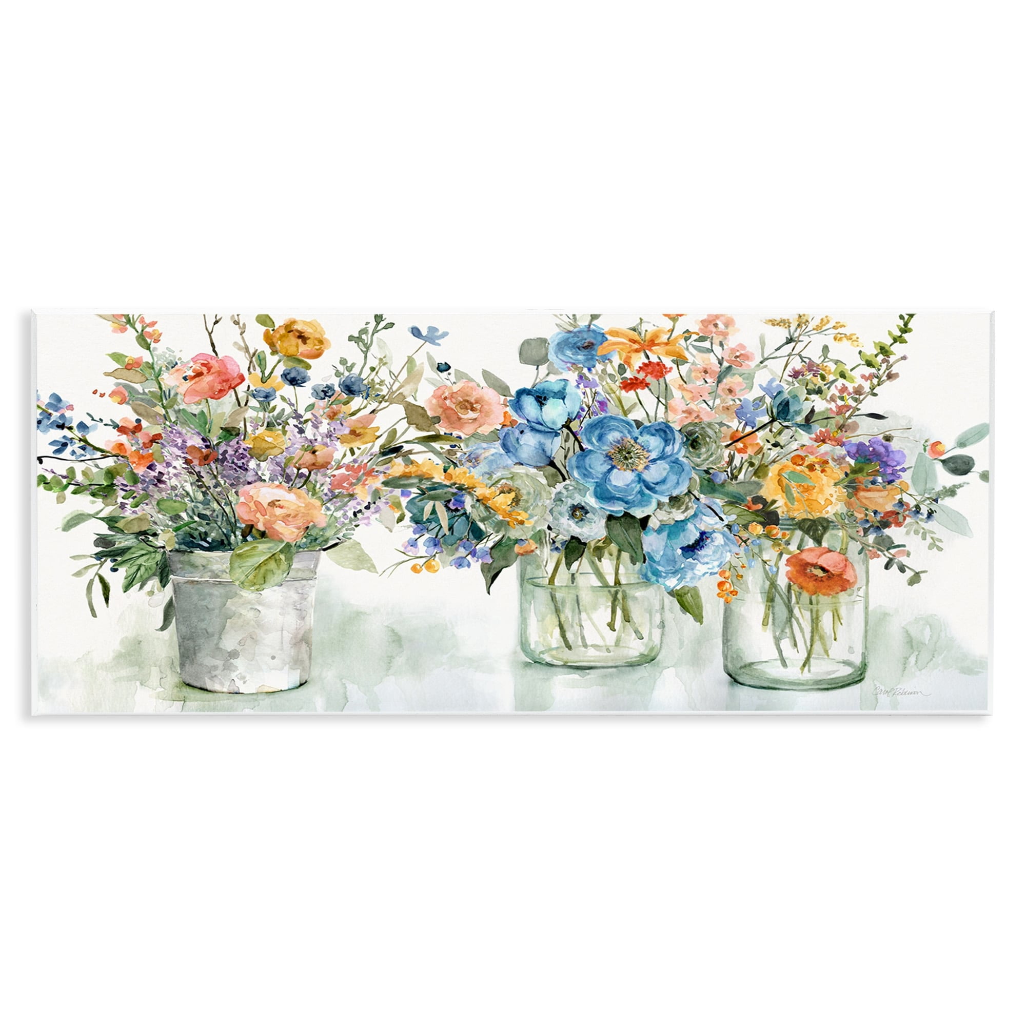 Stupell French Cottage Mason Glass Jar Flower Arrangement Bouquet Wood Wall Art - Multi-Color