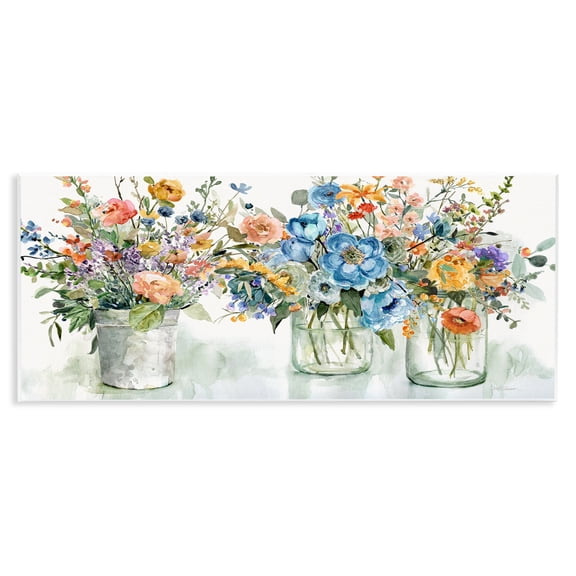Stupell French Cottage Mason Glass Jar Flower Arrangement Bouquet Wood Wall Art - Multi-Color