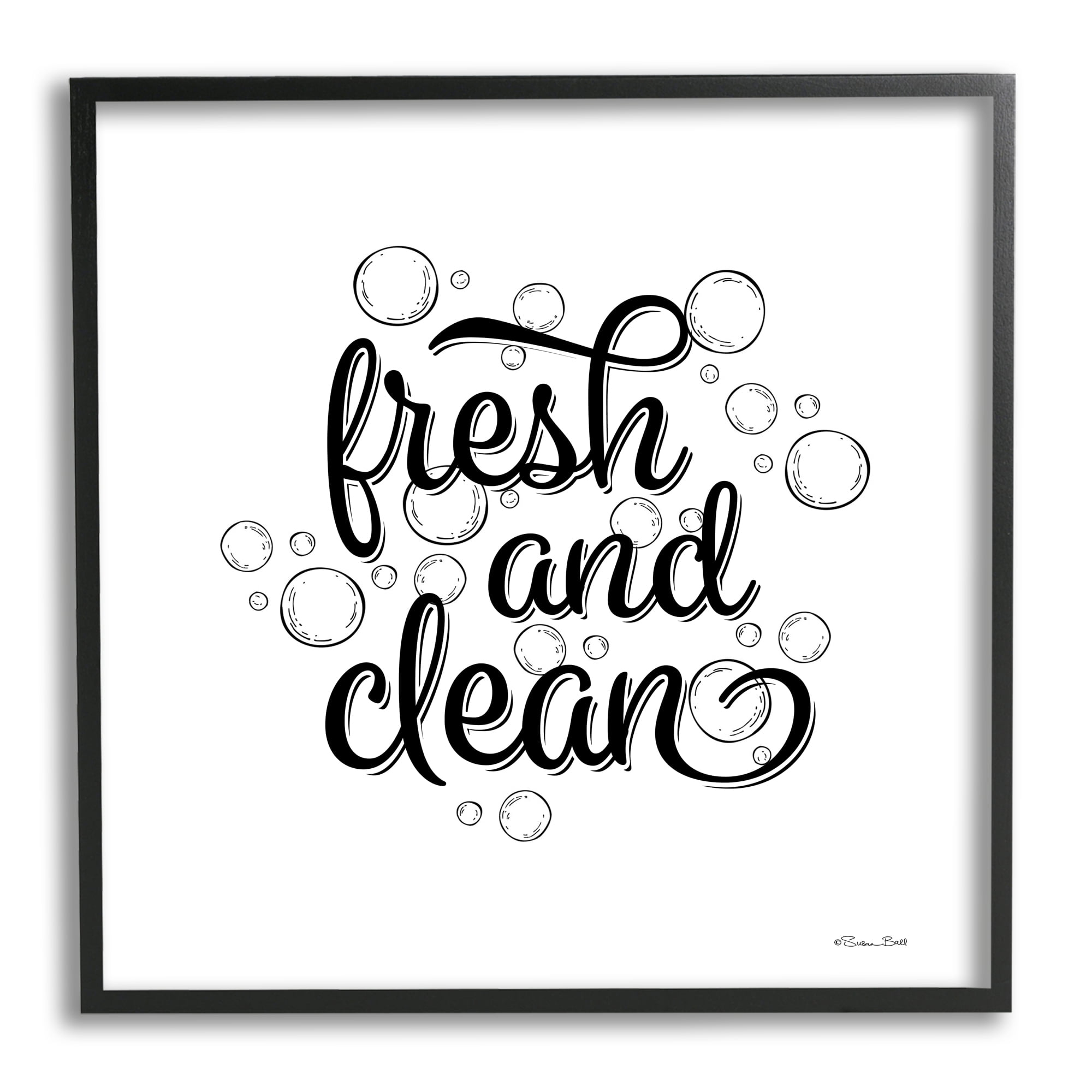 Stupell Fresh & Clean Bathroom Bubbles Phrase Typography Painting Black Framed Art Print Wall Art