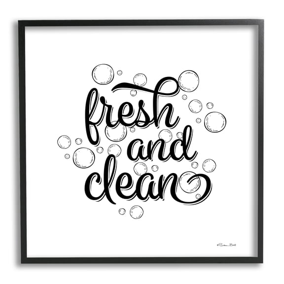 Stupell Fresh & Clean Bathroom Bubbles Phrase Typography Painting Black Framed Art Print Wall Art