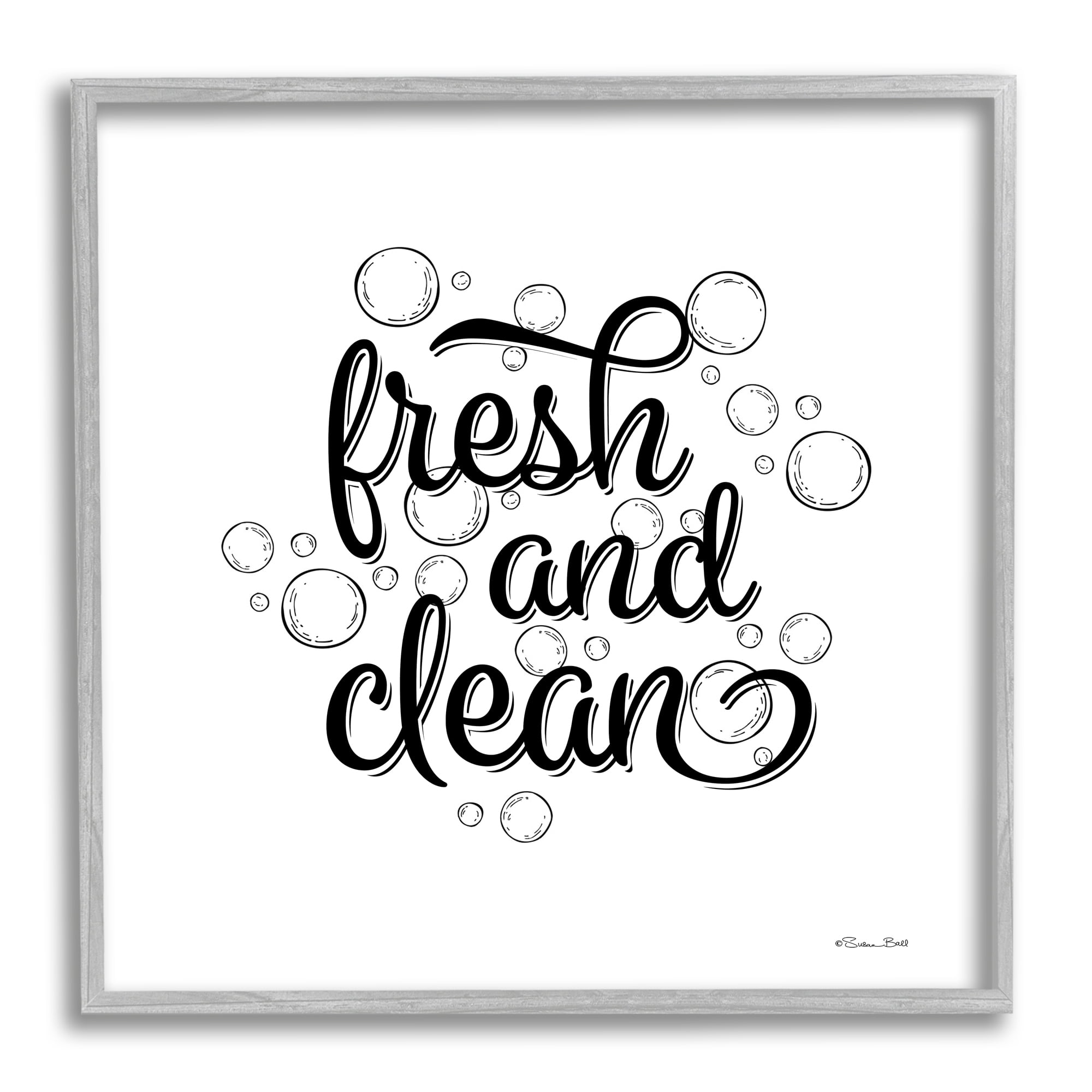 Stupell Fresh & Clean Bathroom Bubbles Phrase Typography Painting Gray Framed Art Print Wall Art