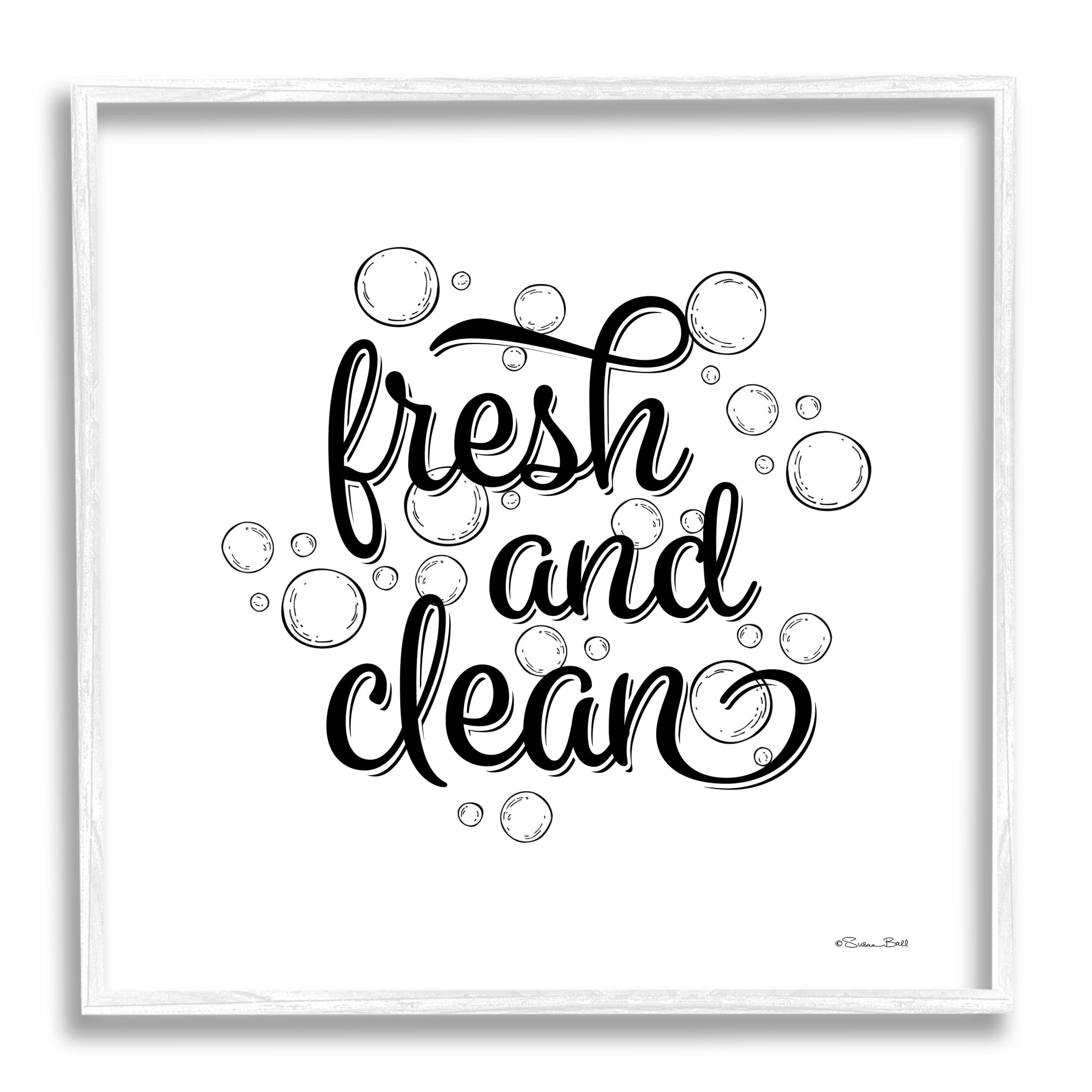 Stupell Fresh & Clean Bathroom Bubbles Phrase Typography Painting White Framed Art Print Wall Art