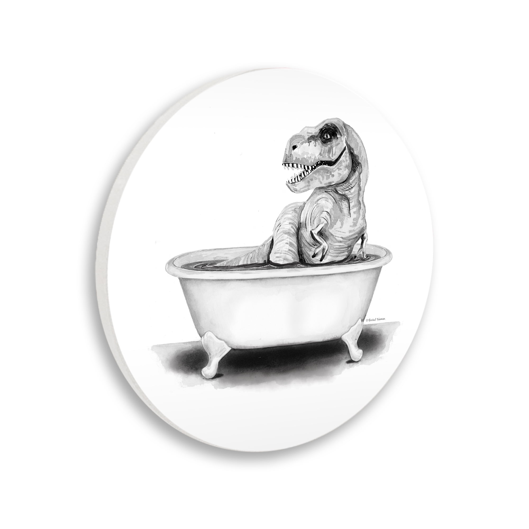 Stupell Fun Bathroom T-Rex Dinosaur Animals & Insects Painting Wall Plaque Unframed Art Print Wall Art