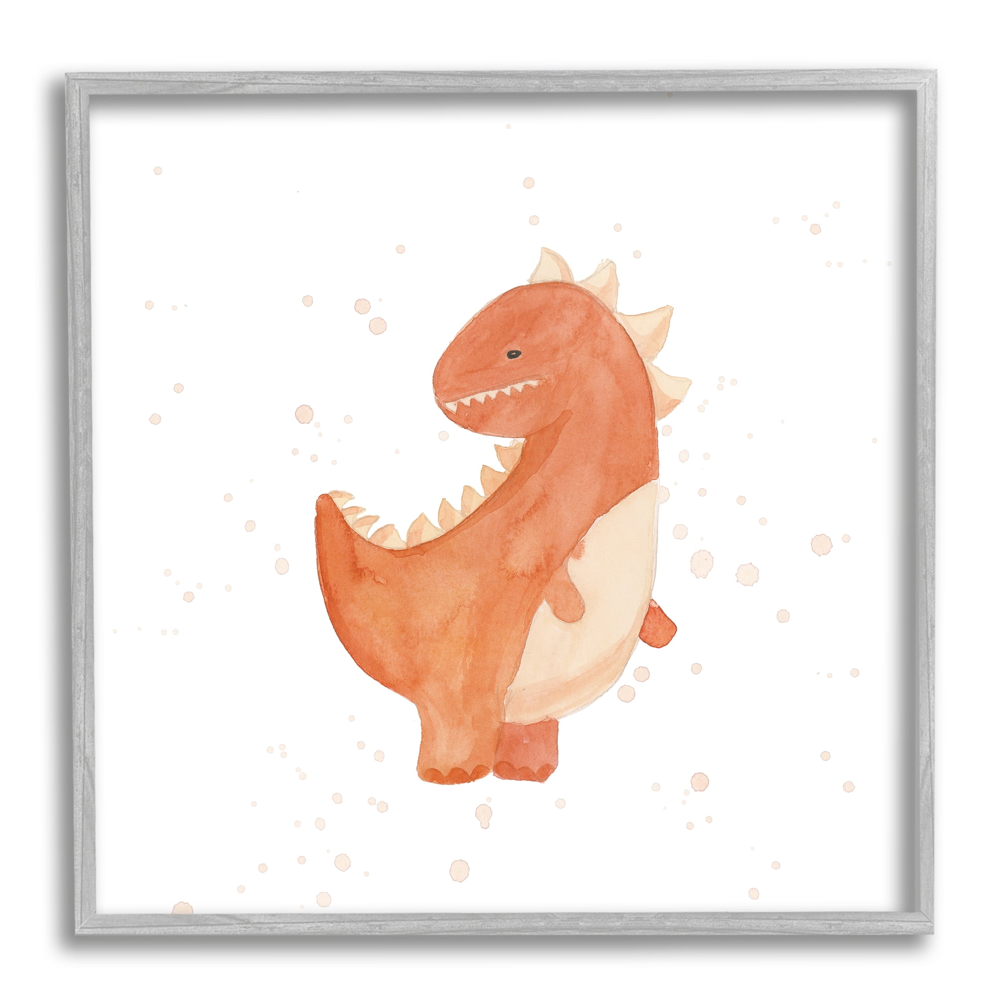 Stupell Fun Bold Orange Dinosaur Animals & Insects Painting Gray Framed Art Print Wall Art