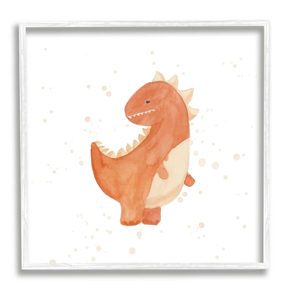 Stupell Fun Bold Orange Dinosaur Animals & Insects Painting White Framed Art Print Wall Art