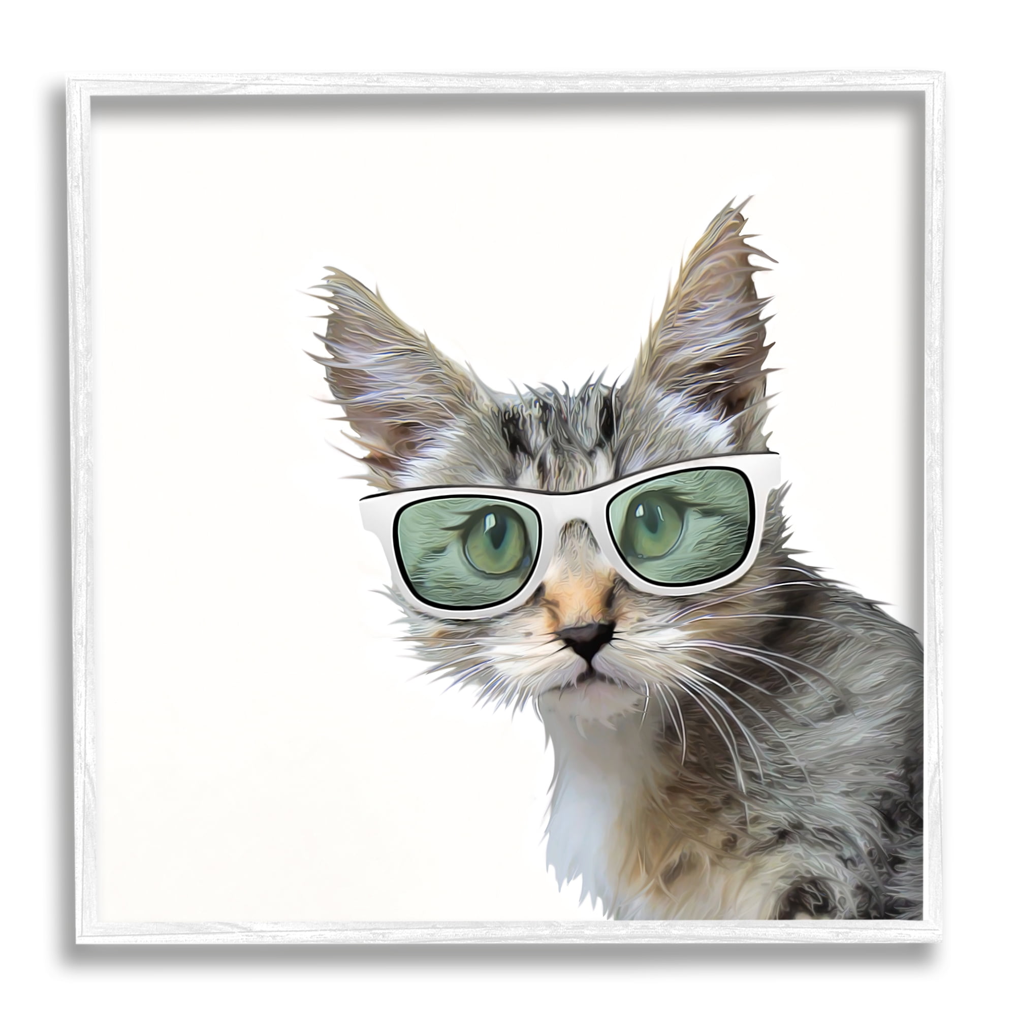 Stupell Fun Cat Sunglasses Portrait Animals & Insects Painting White Framed Art Print Wall Art