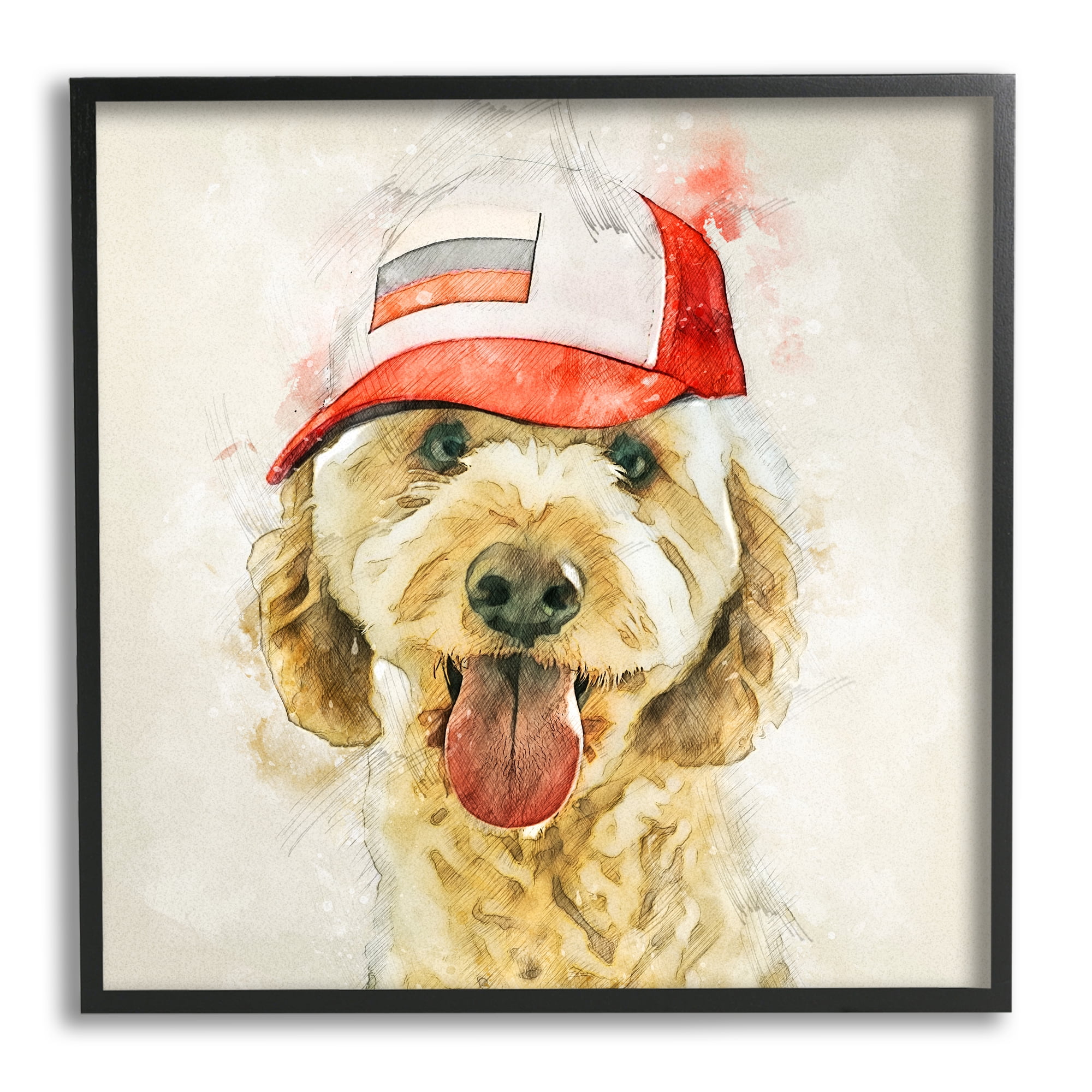 Stupell Fun Dog Flag Stripes Hat Animals & Insects Painting Black Framed Art Print Wall Art