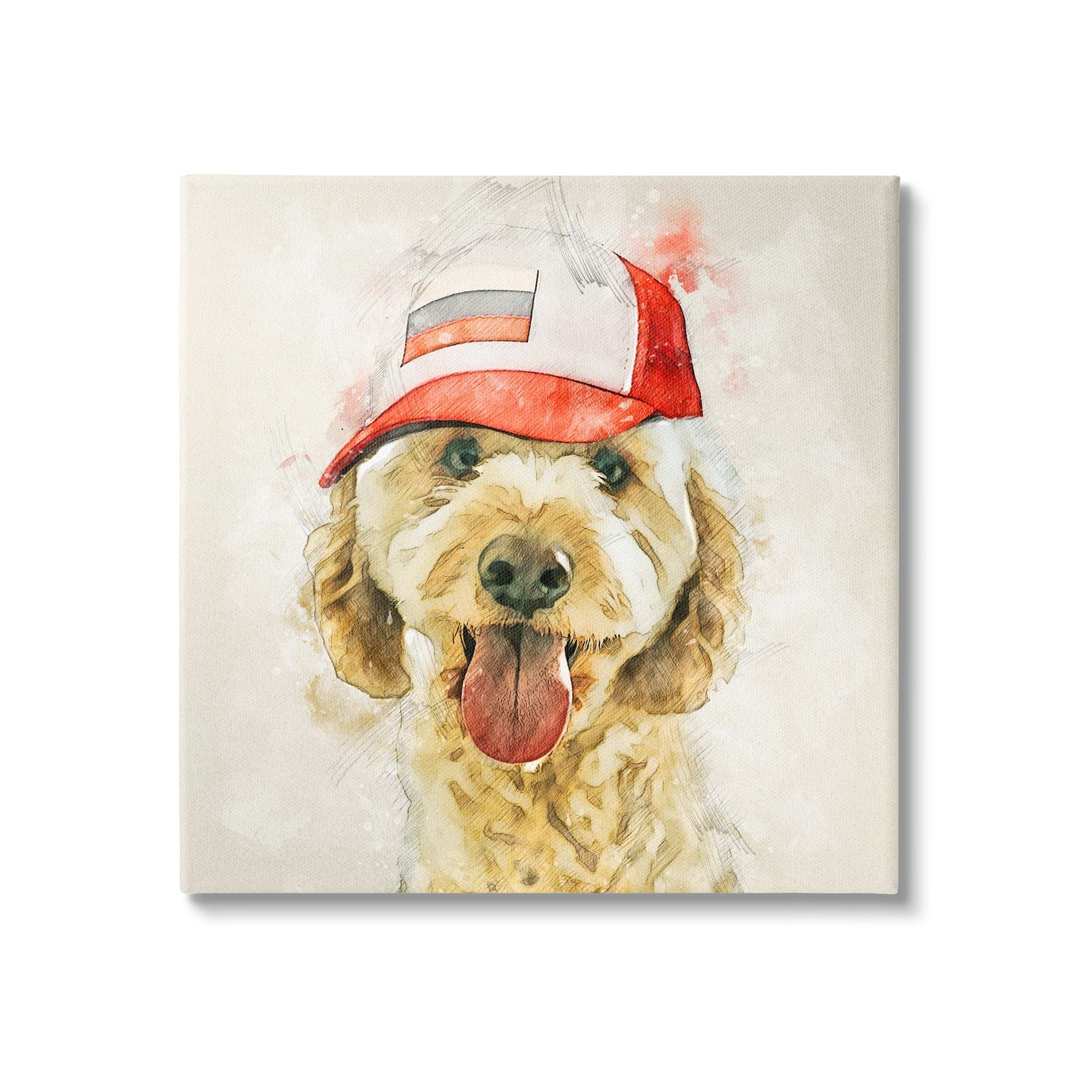 Stupell Fun Dog Flag Stripes Hat Animals & Insects Painting Gallery Wrapped Canvas Print Wall Art