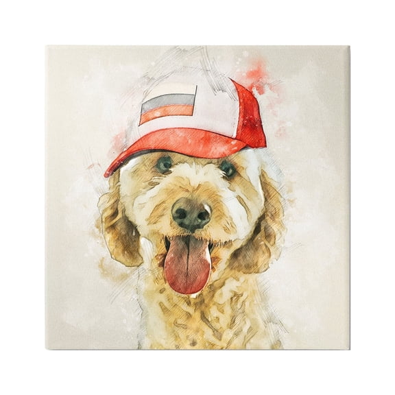 Stupell Fun Dog Flag Stripes Hat Animals & Insects Painting Gallery Wrapped Canvas Print Wall Art