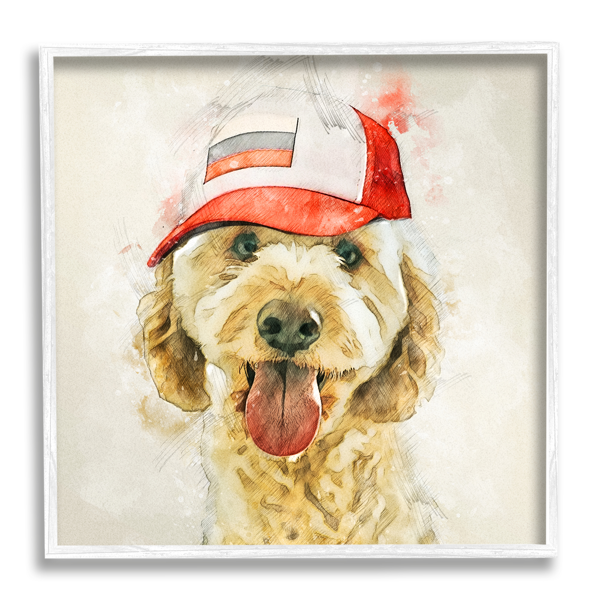 Stupell Fun Dog Flag Stripes Hat Animals & Insects Painting White Framed Art Print Wall Art