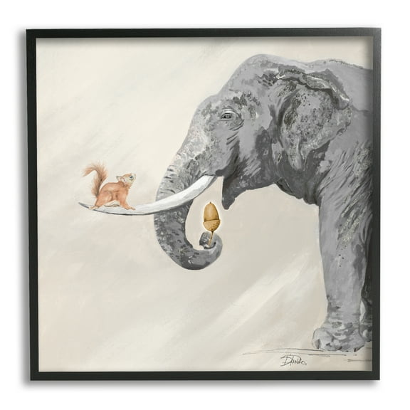 Stupell Fun Elephant And Squirrel Acorn Animals Animals & Insects Painting Black Framed Art Print Wall Art